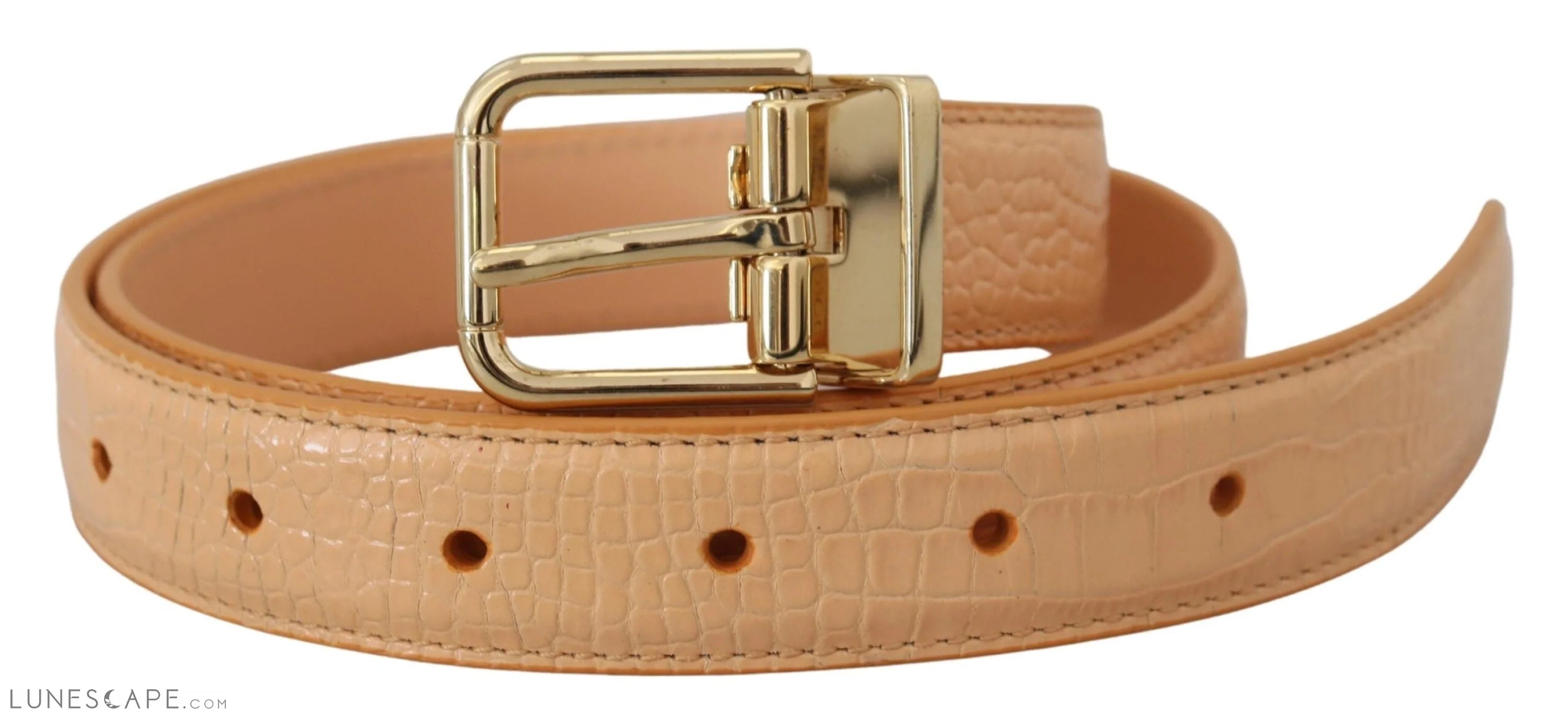 Dolce & Gabbana Beige Exotic Leather Gold Metal Buckle Belt LUNESCAPE