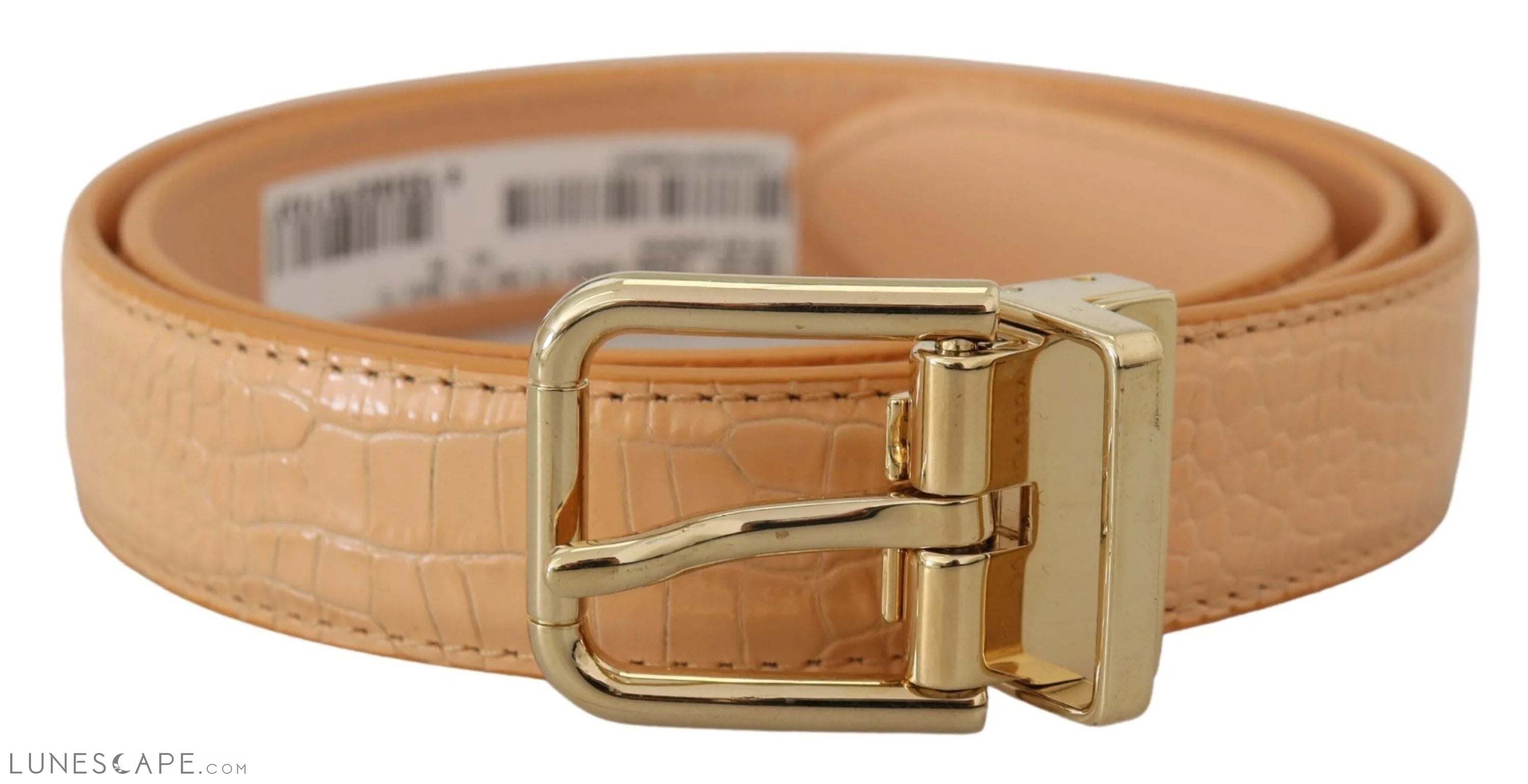 Dolce & Gabbana Beige Exotic Leather Gold Metal Buckle Belt LUNESCAPE