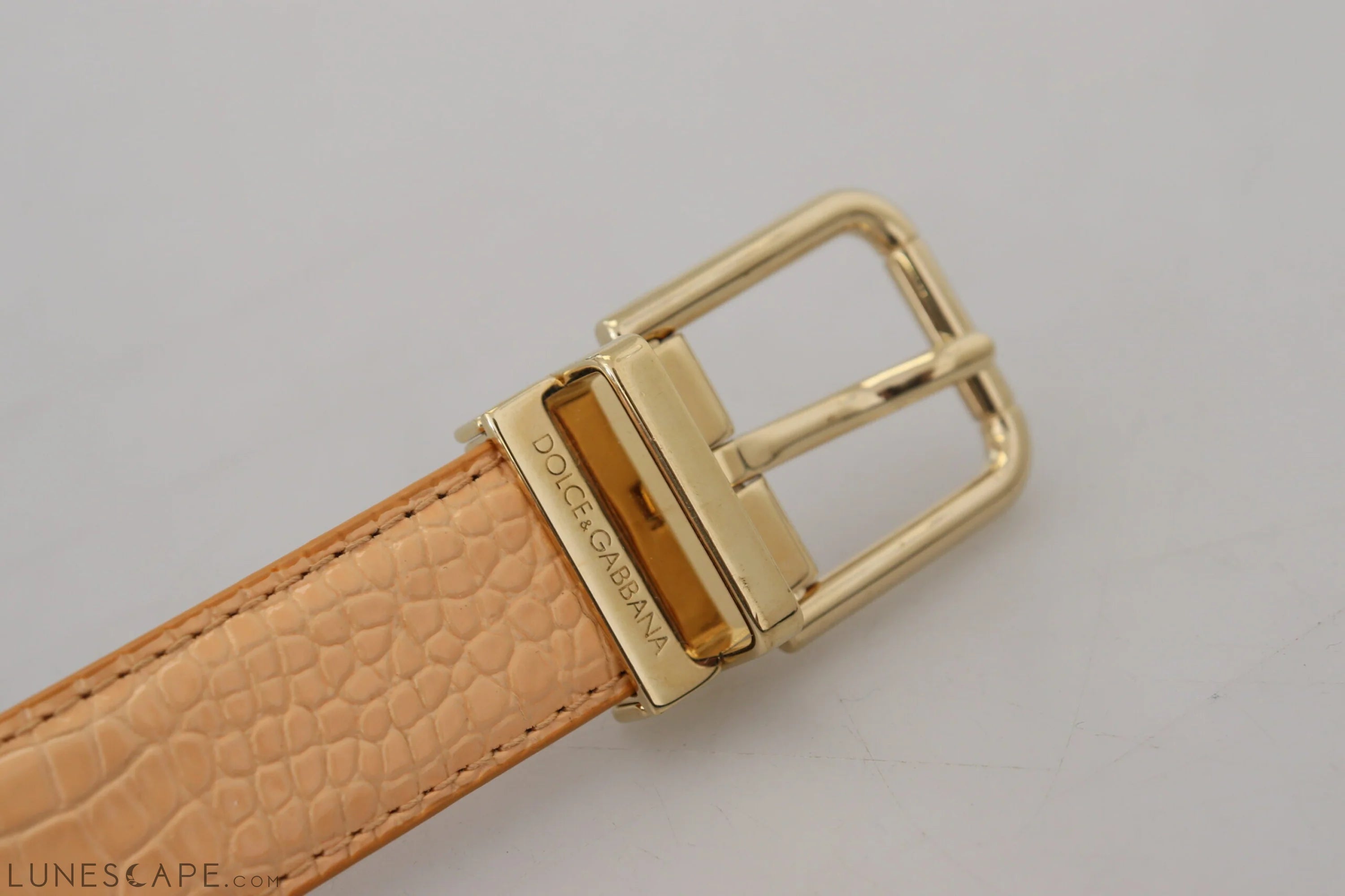 Dolce & Gabbana Beige Exotic Leather Gold Metal Buckle Belt LUNESCAPE