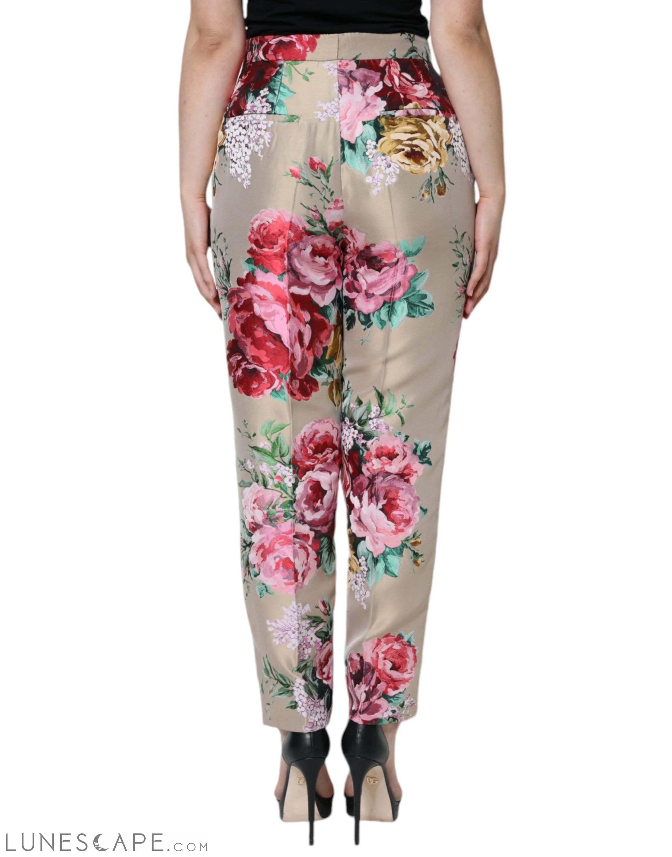 Dolce & Gabbana Beige Floral Jacquard High Waist Tapered Pants LUNESCAPE