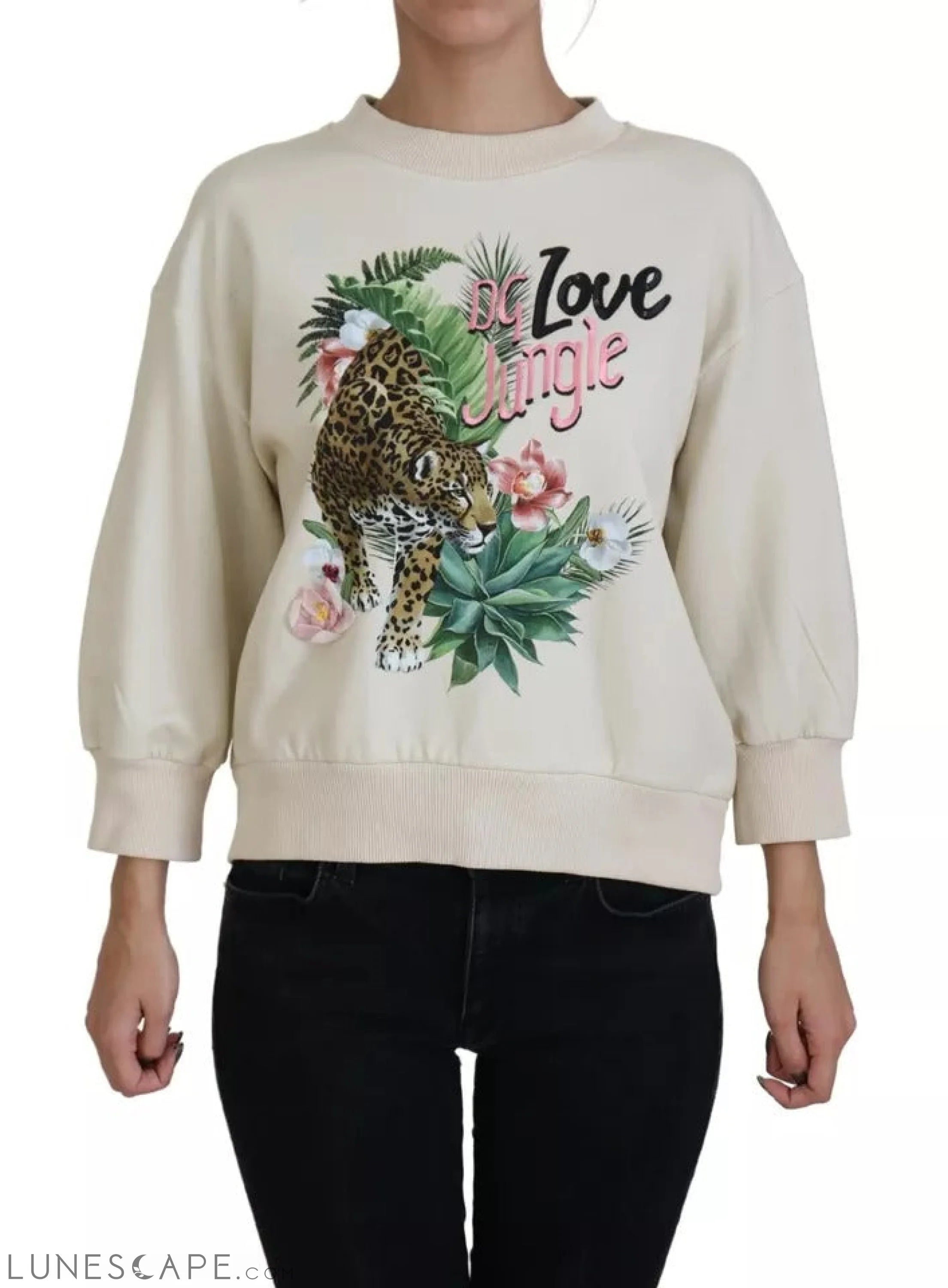 Dolce & Gabbana Beige Jungle Printed Pullover Cotton Sweater LUNESCAPE