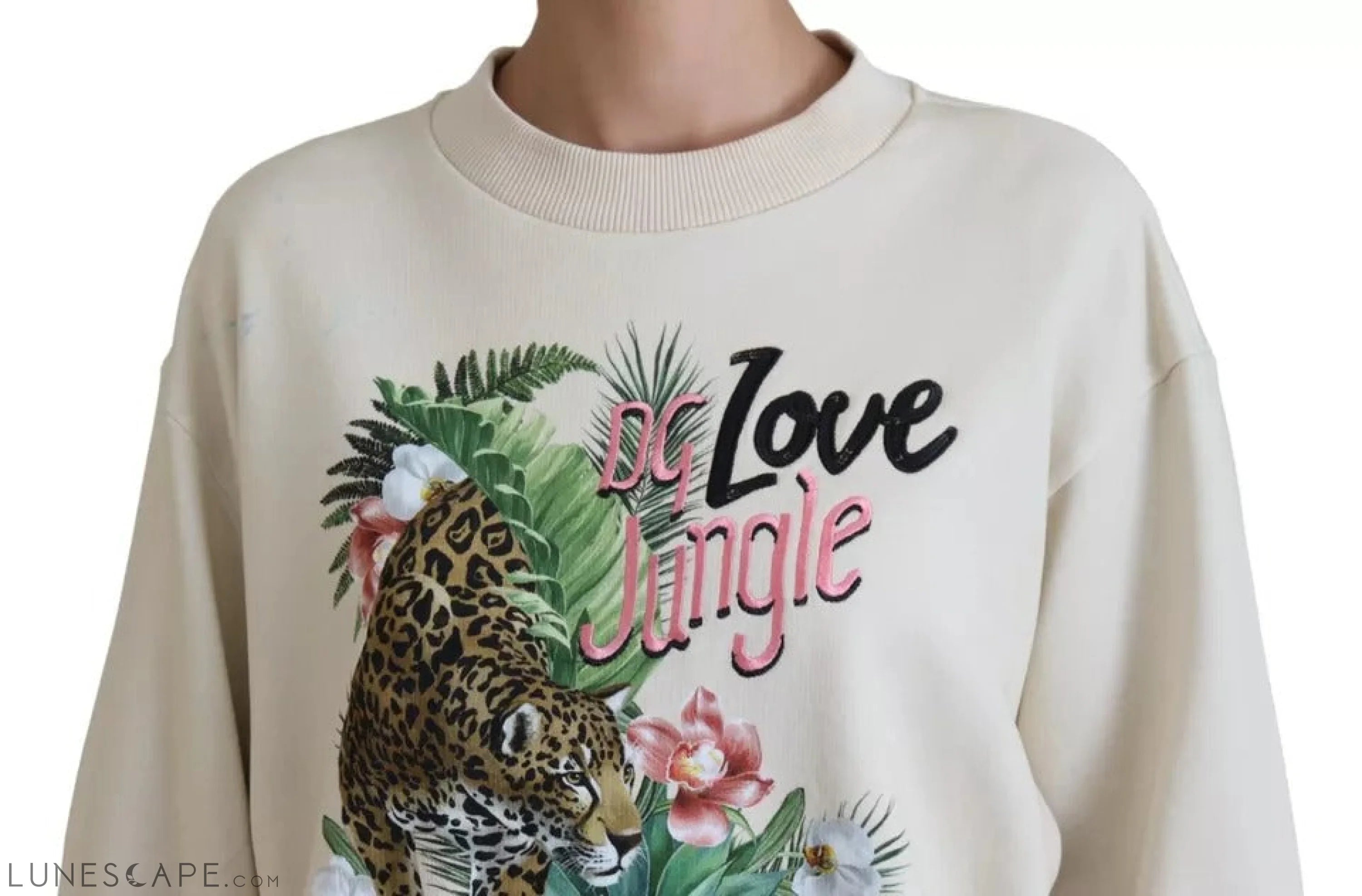 Dolce & Gabbana Beige Jungle Printed Pullover Cotton Sweater LUNESCAPE