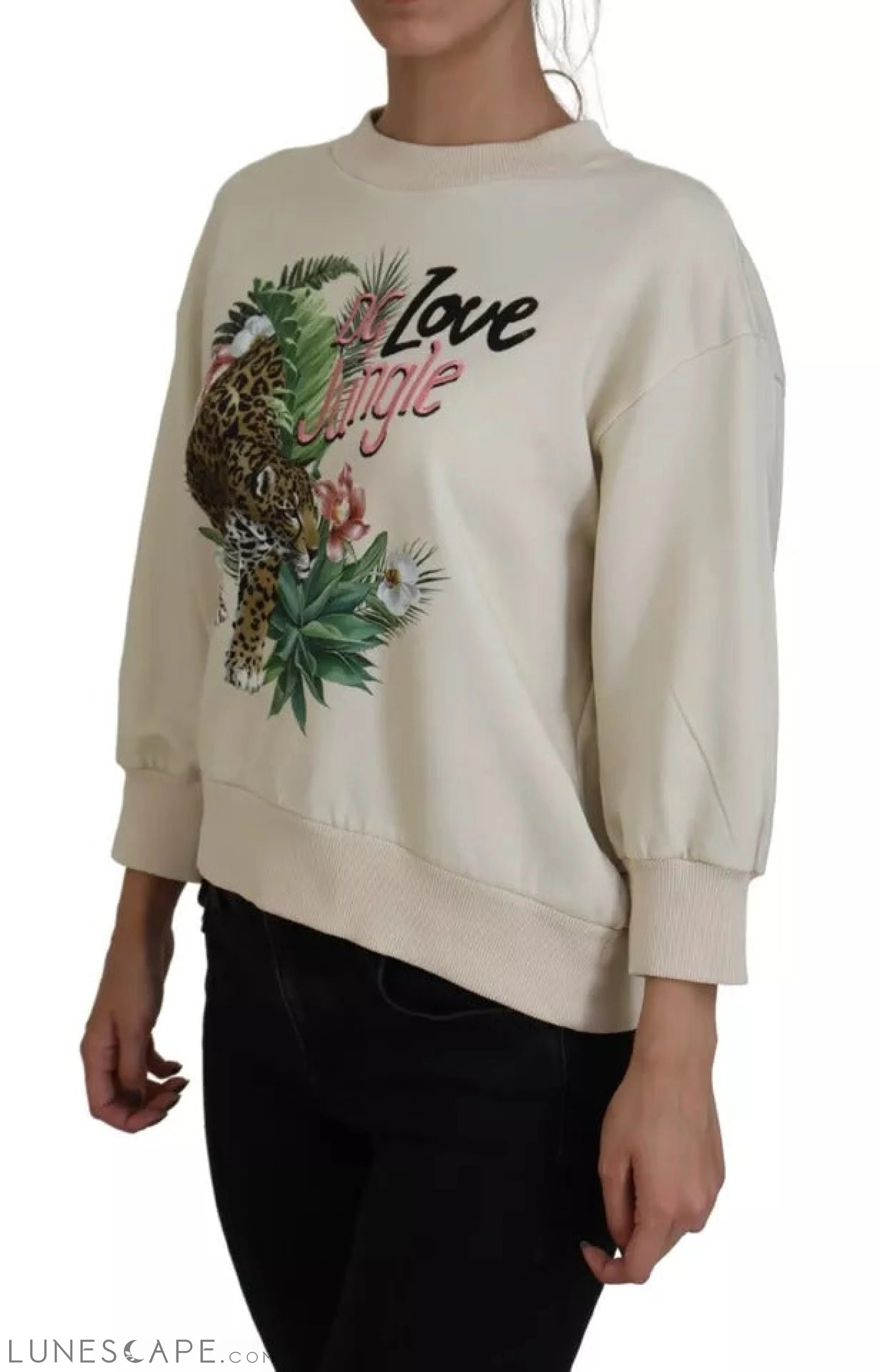 Dolce & Gabbana Beige Jungle Printed Pullover Cotton Sweater LUNESCAPE