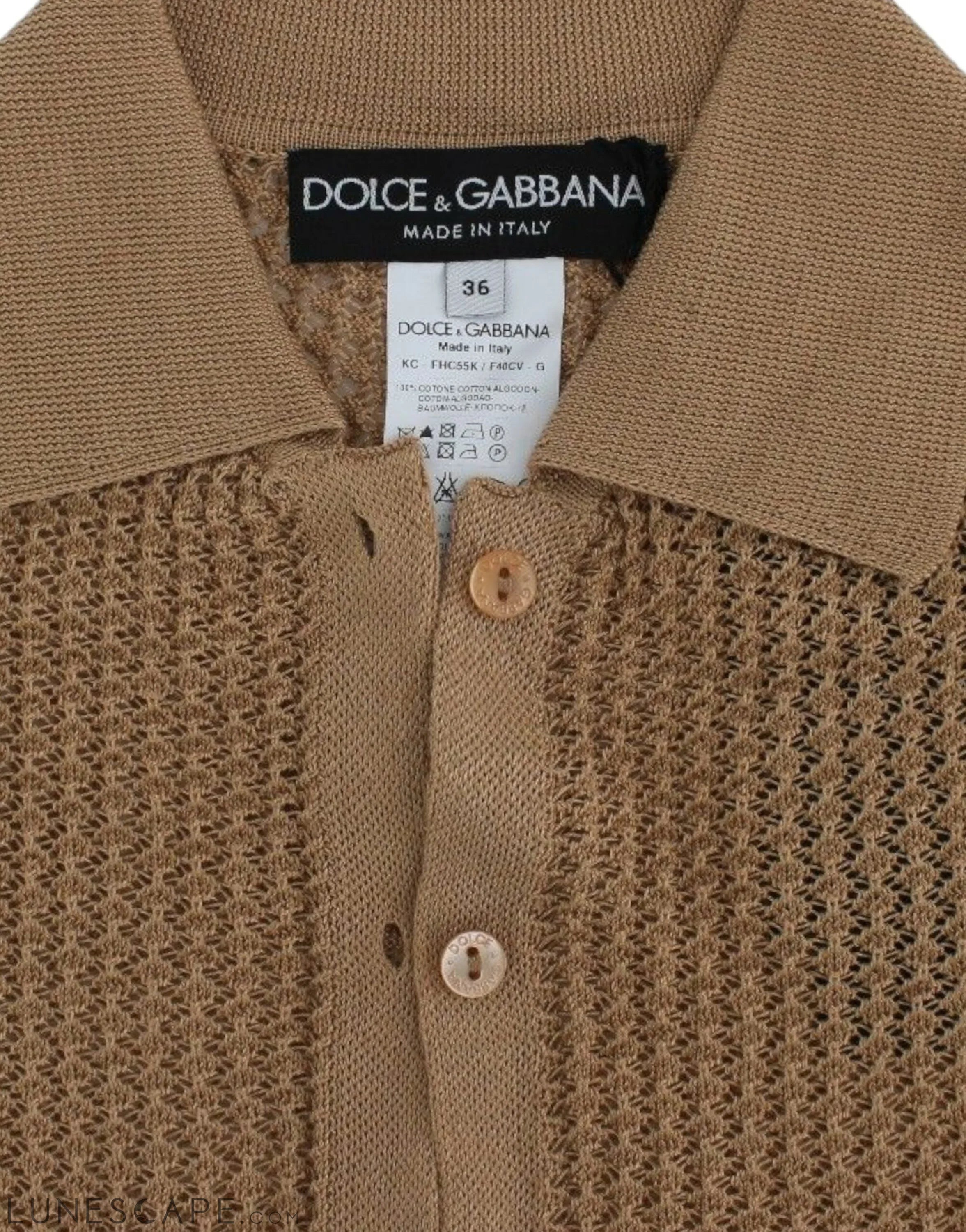 Dolce & Gabbana Beige Knitted Cotton Polo Cardigan Sweater LUNESCAPE