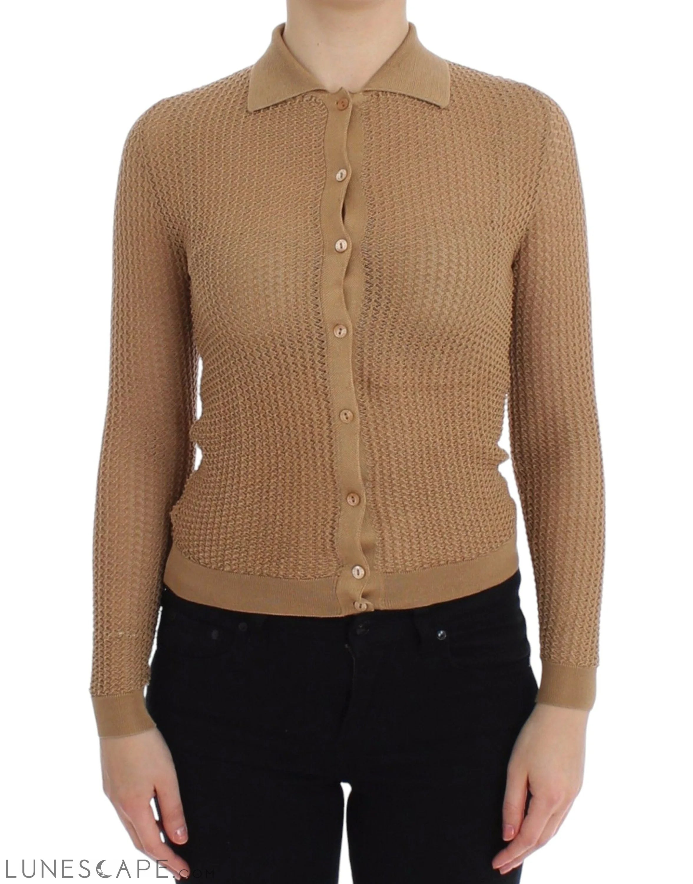 Dolce & Gabbana Beige Knitted Cotton Polo Cardigan Sweater LUNESCAPE