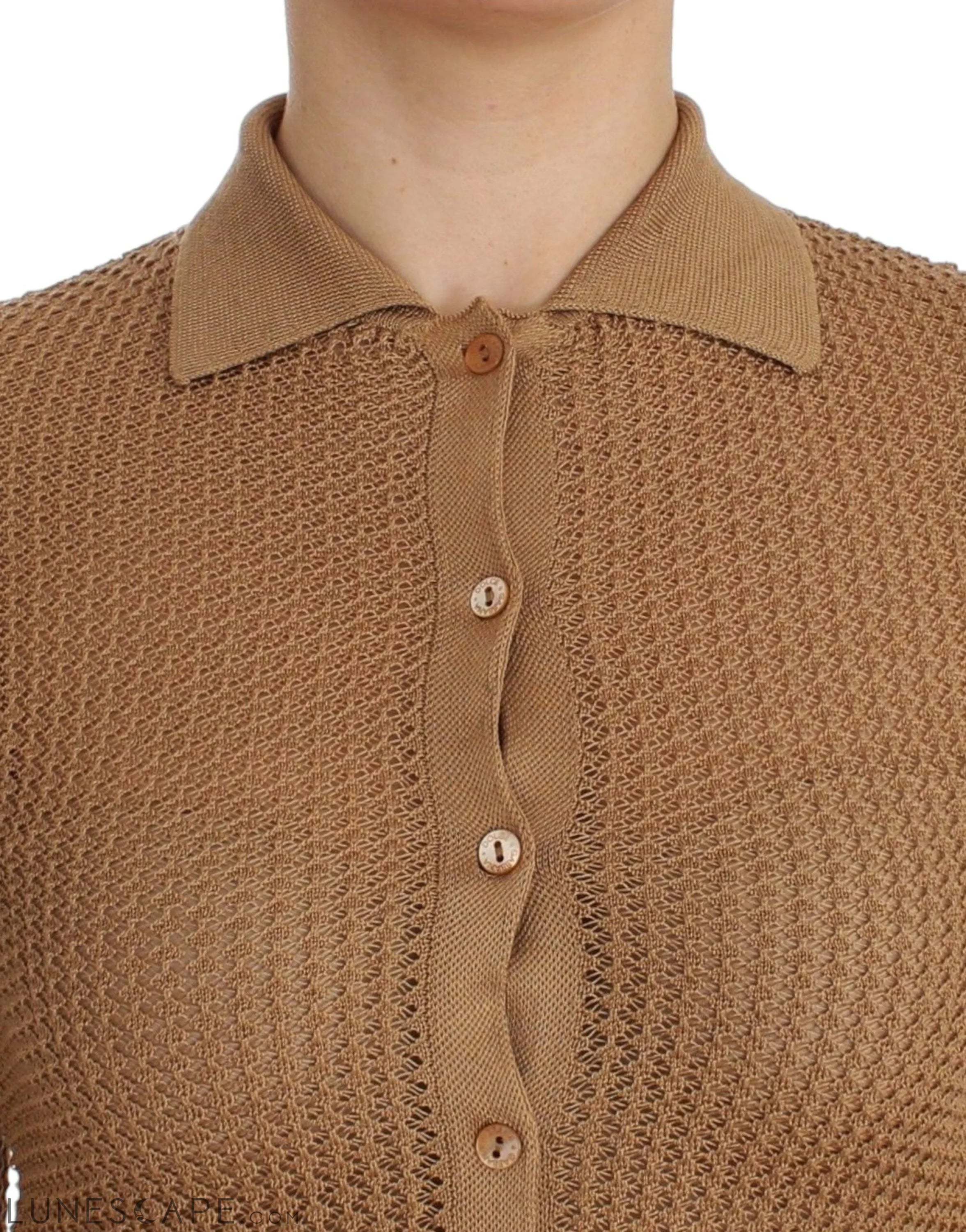 Dolce & Gabbana Beige Knitted Cotton Polo Cardigan Sweater LUNESCAPE