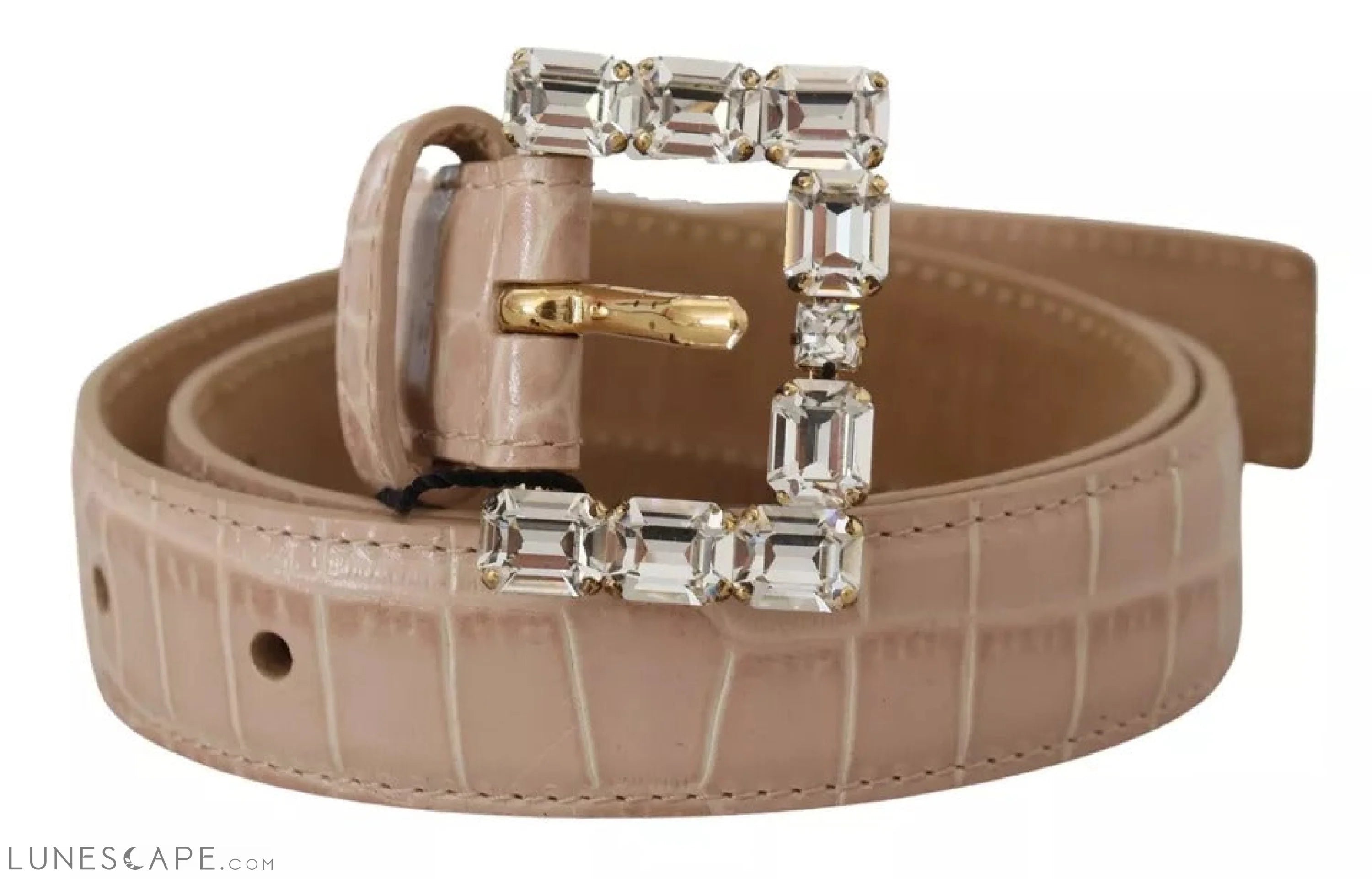 Dolce & Gabbana Beige Leather Crystal Buckle Women Belt LUNESCAPE