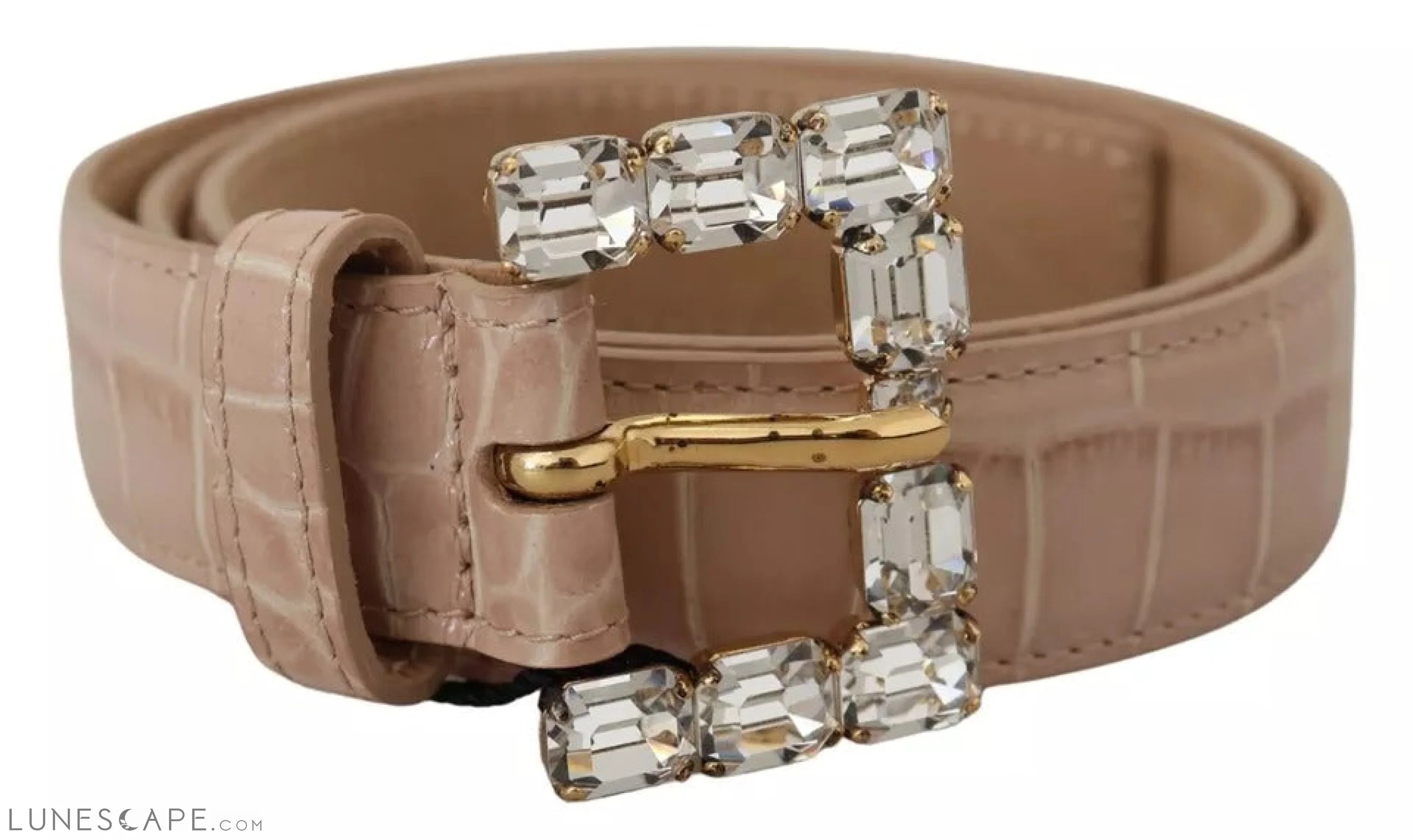 Dolce & Gabbana Beige Leather Crystal Buckle Women Belt LUNESCAPE