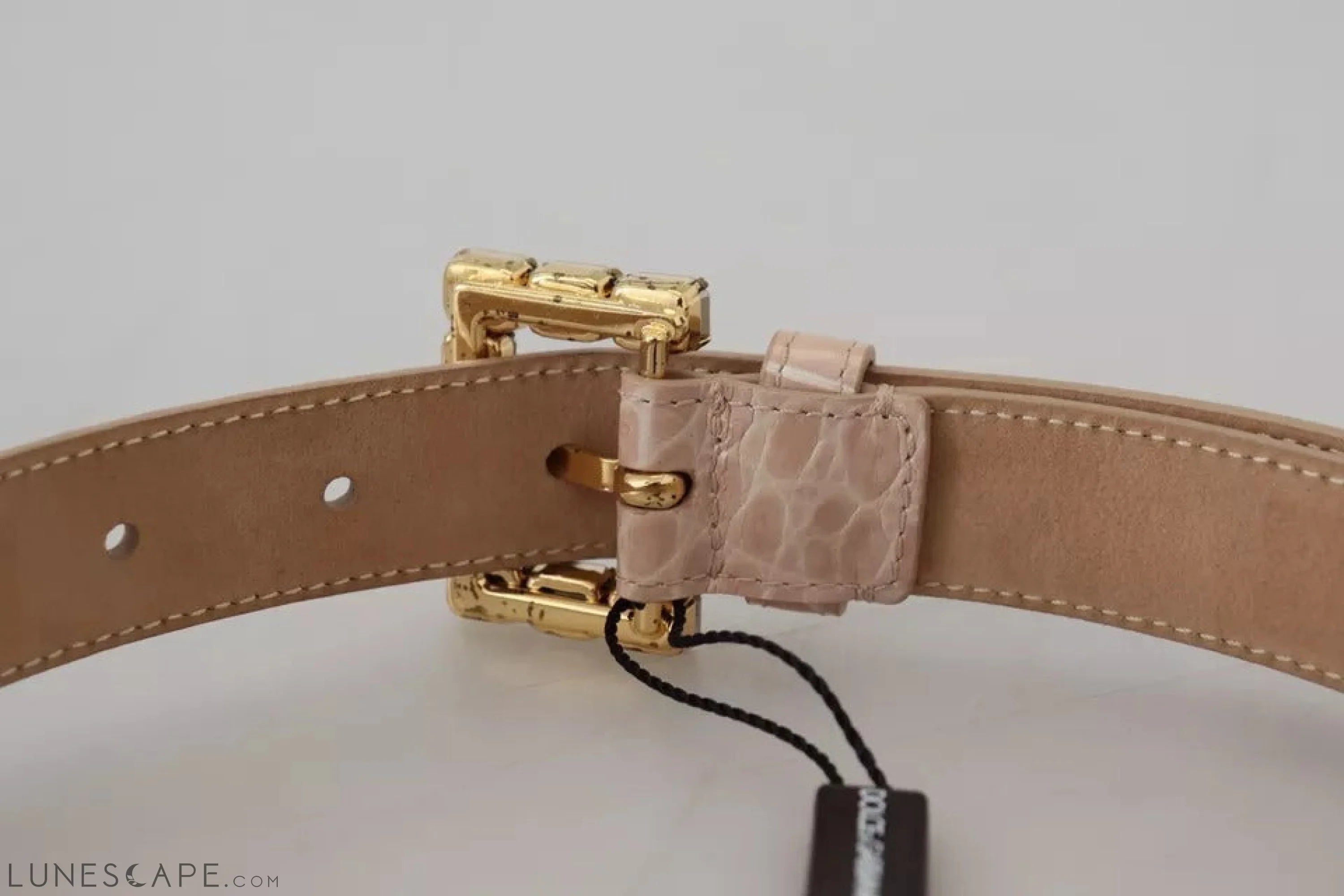 Dolce & Gabbana Beige Leather Crystal Buckle Women Belt LUNESCAPE