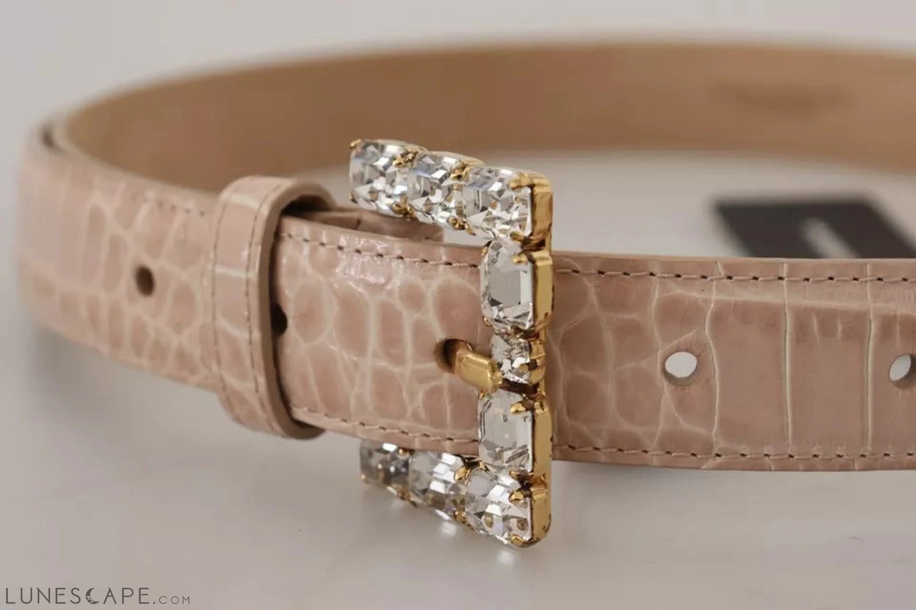 Dolce & Gabbana Beige Leather Crystal Buckle Women Belt LUNESCAPE