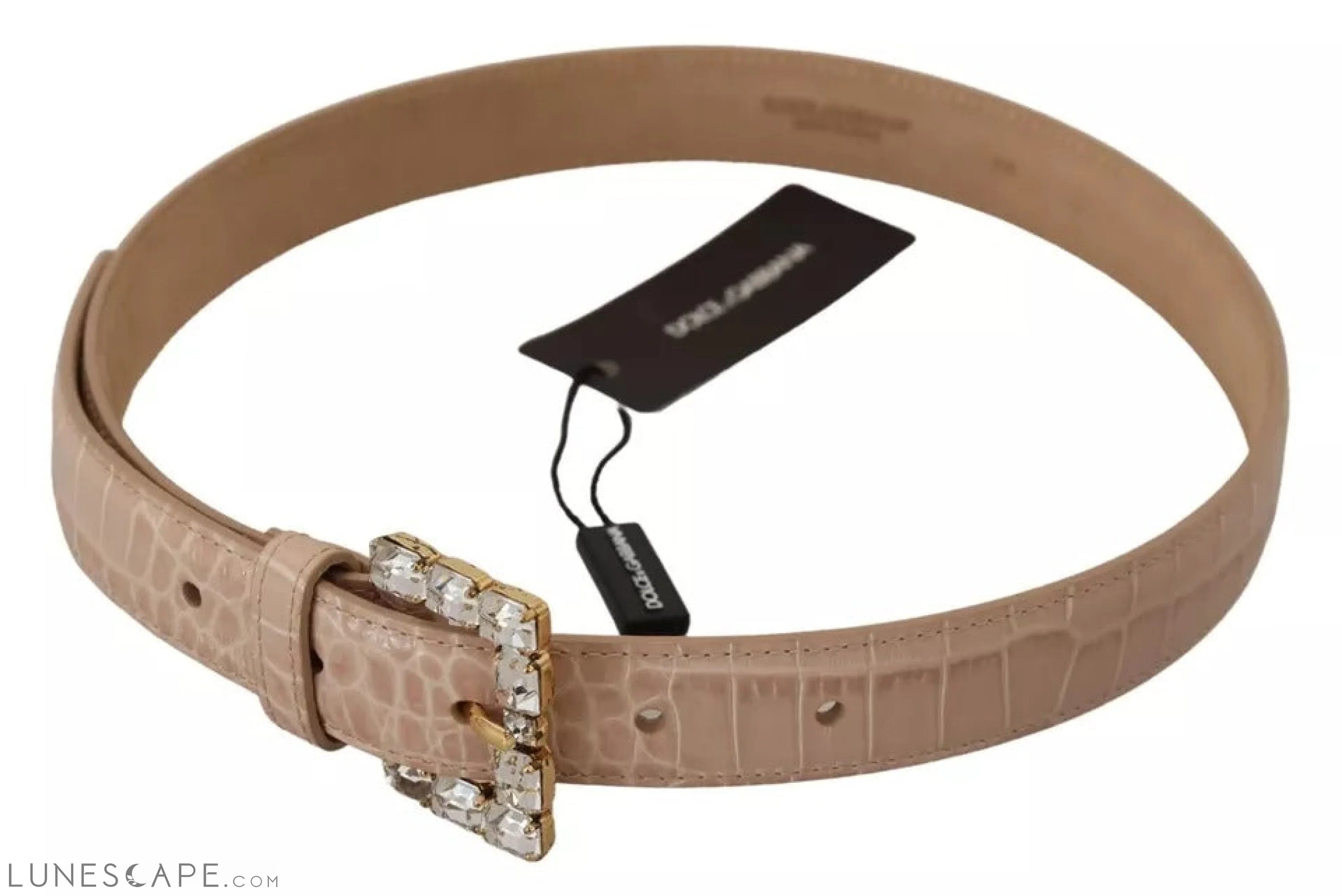 Dolce & Gabbana Beige Leather Crystal Buckle Women Belt LUNESCAPE