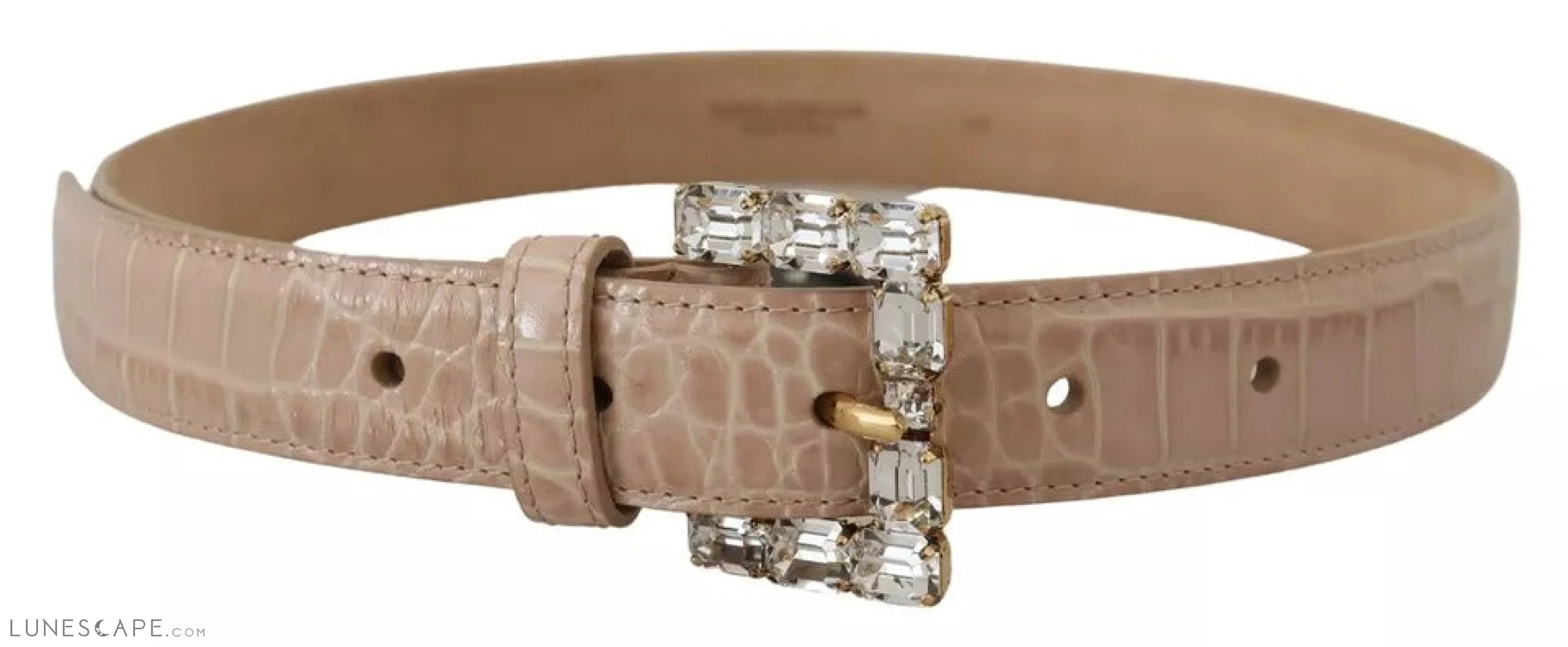 Dolce & Gabbana Beige Leather Crystal Buckle Women Belt LUNESCAPE