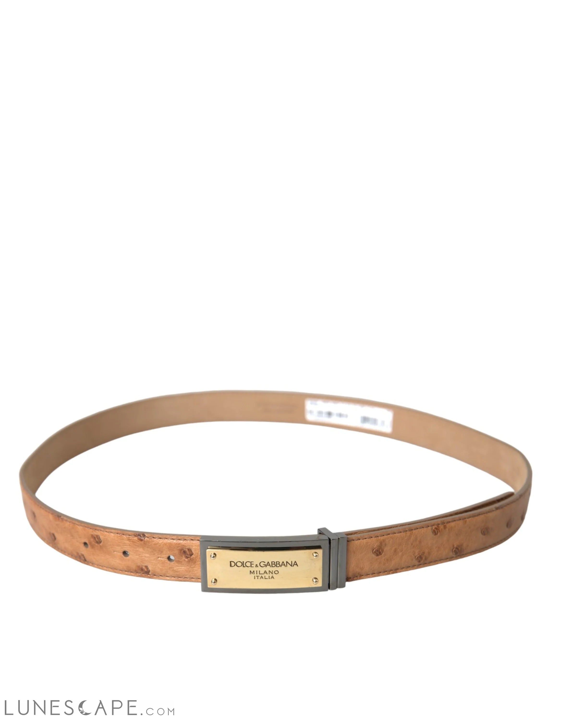 Dolce & Gabbana Beige Leather Gold Logo Engraved Buckle Belt LUNESCAPE