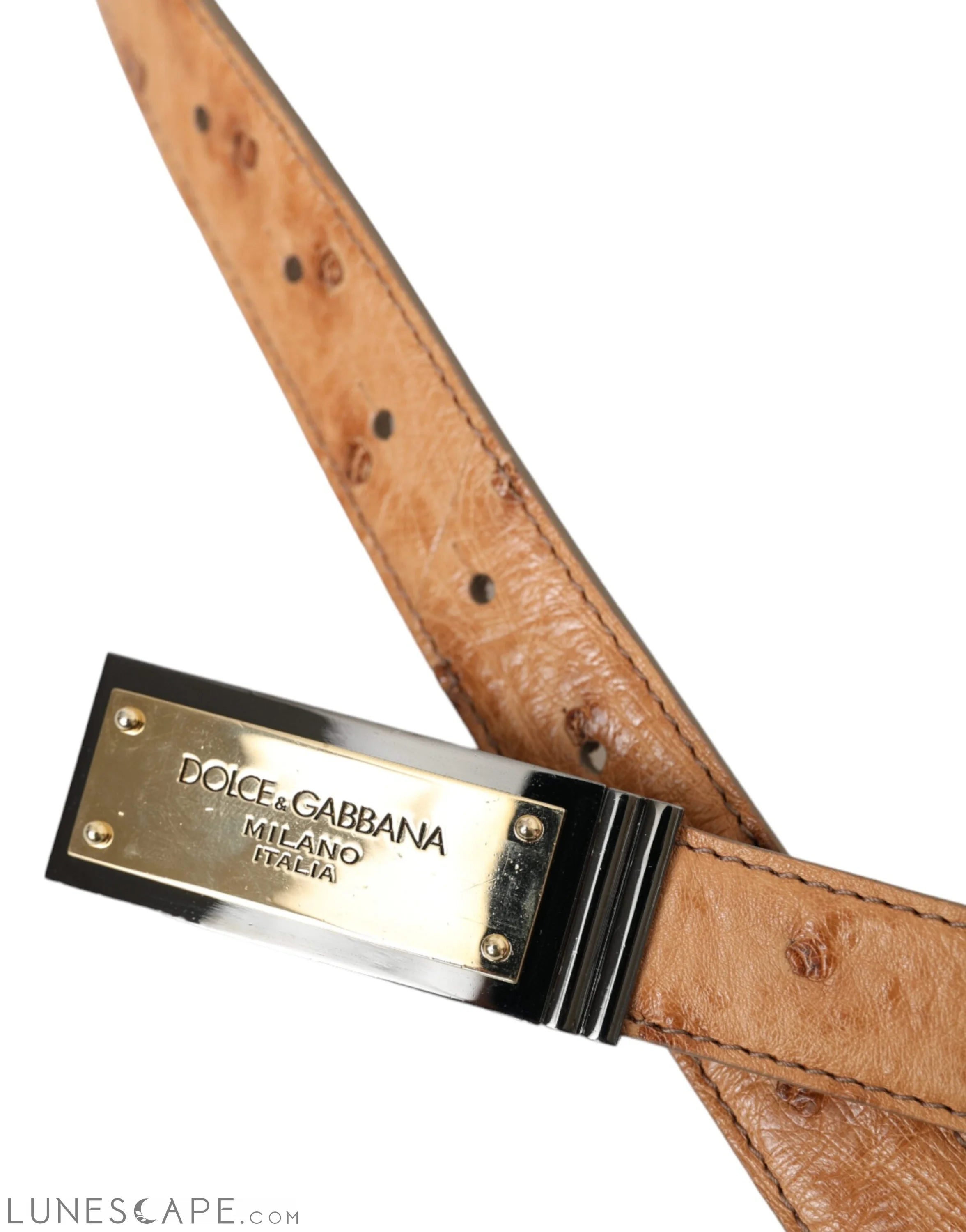 Dolce & Gabbana Beige Leather Gold Logo Engraved Buckle Belt LUNESCAPE