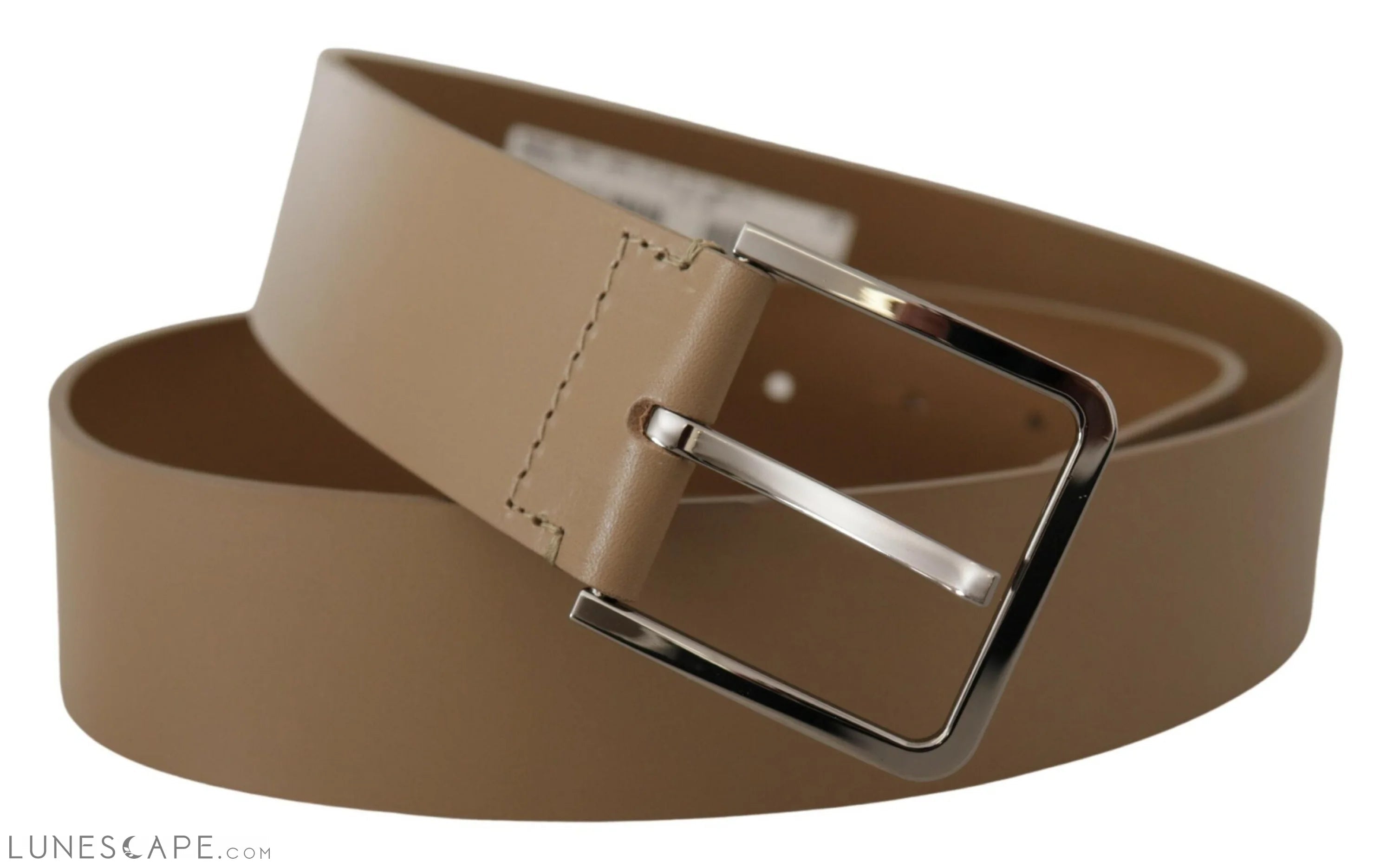 Dolce & Gabbana Beige Leather Statement Belt with Silver Buckle LUNESCAPE