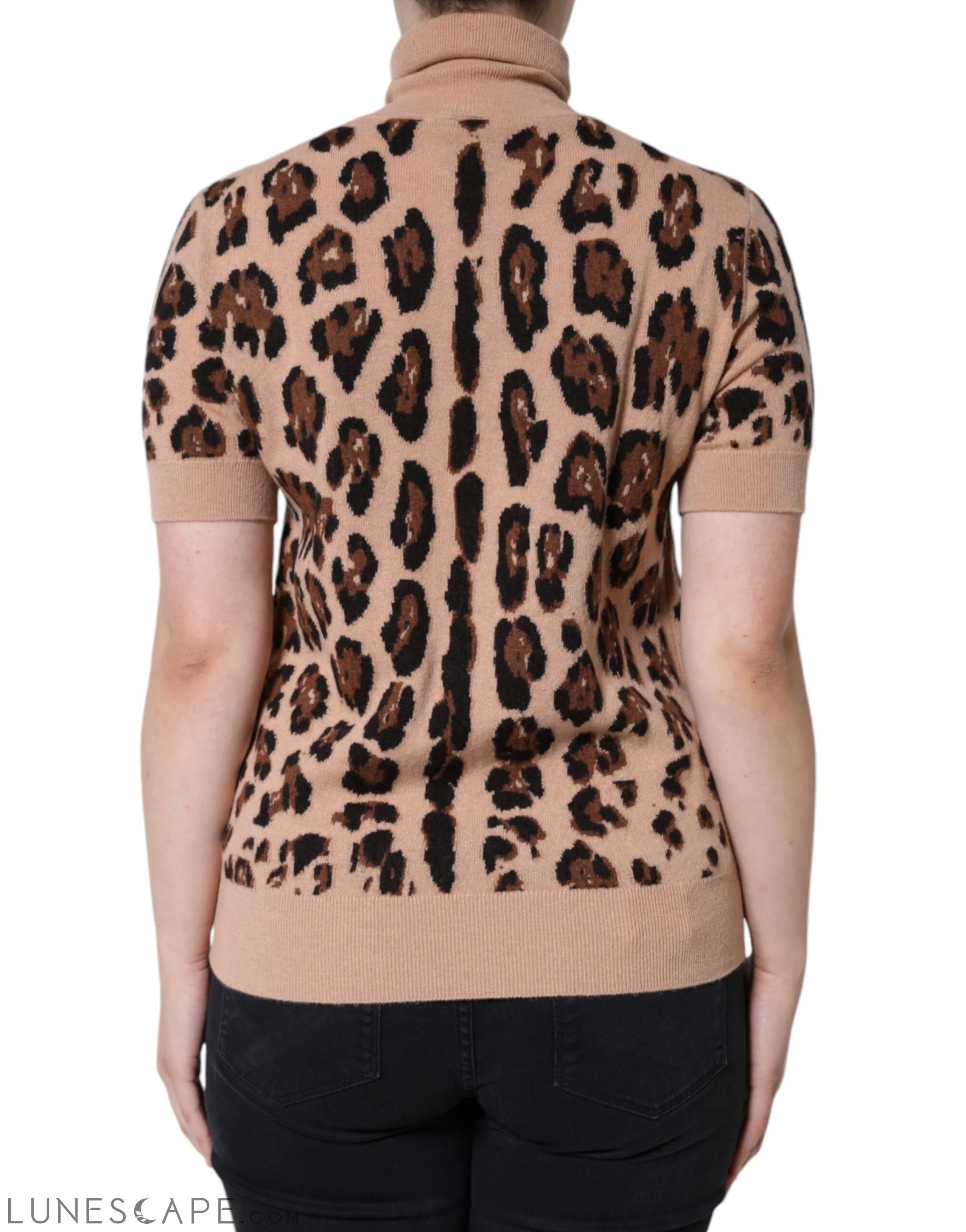 Dolce & Gabbana Beige Leopard Print Wool Turtleneck Top LUNESCAPE