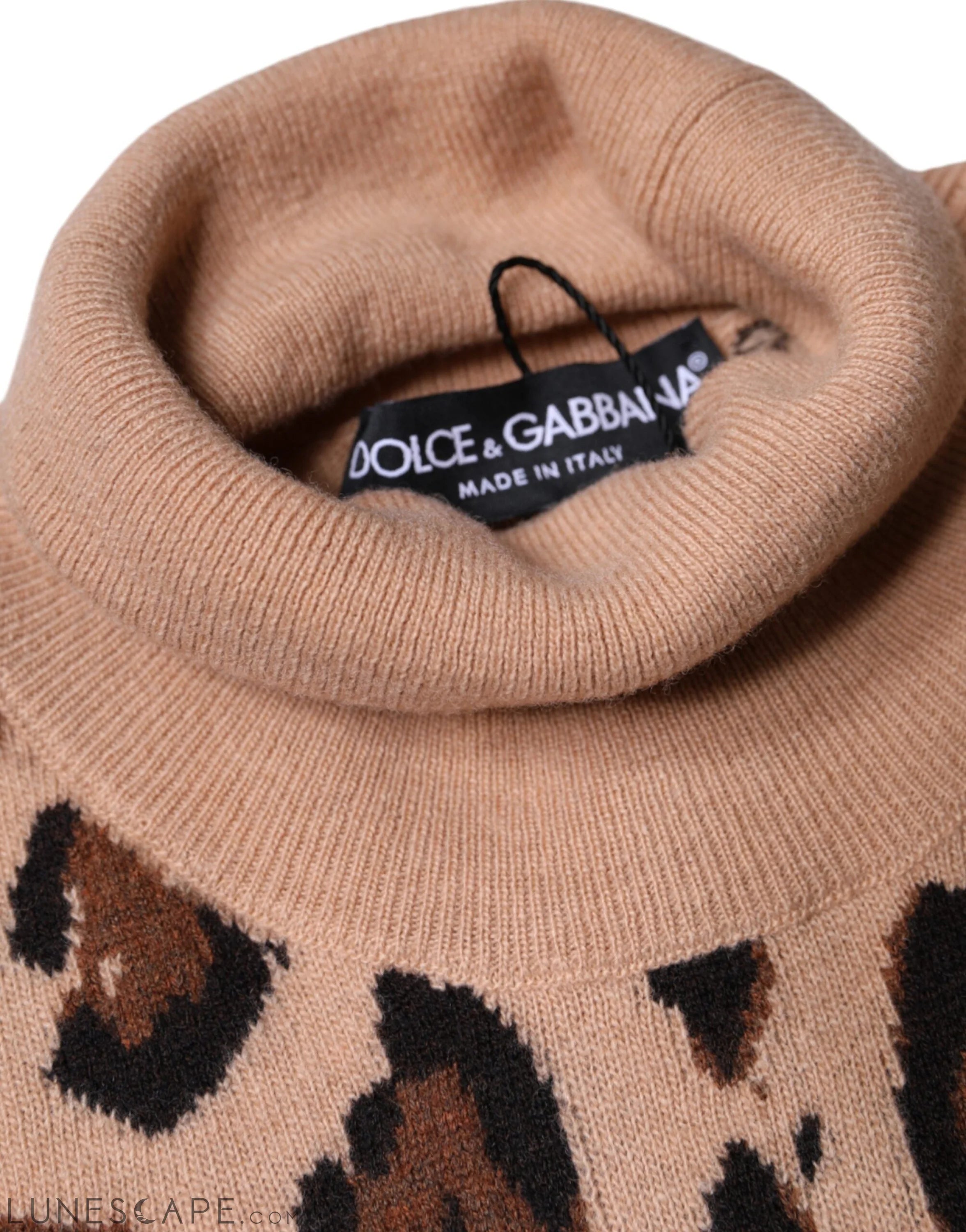 Dolce & Gabbana Beige Leopard Print Wool Turtleneck Top LUNESCAPE