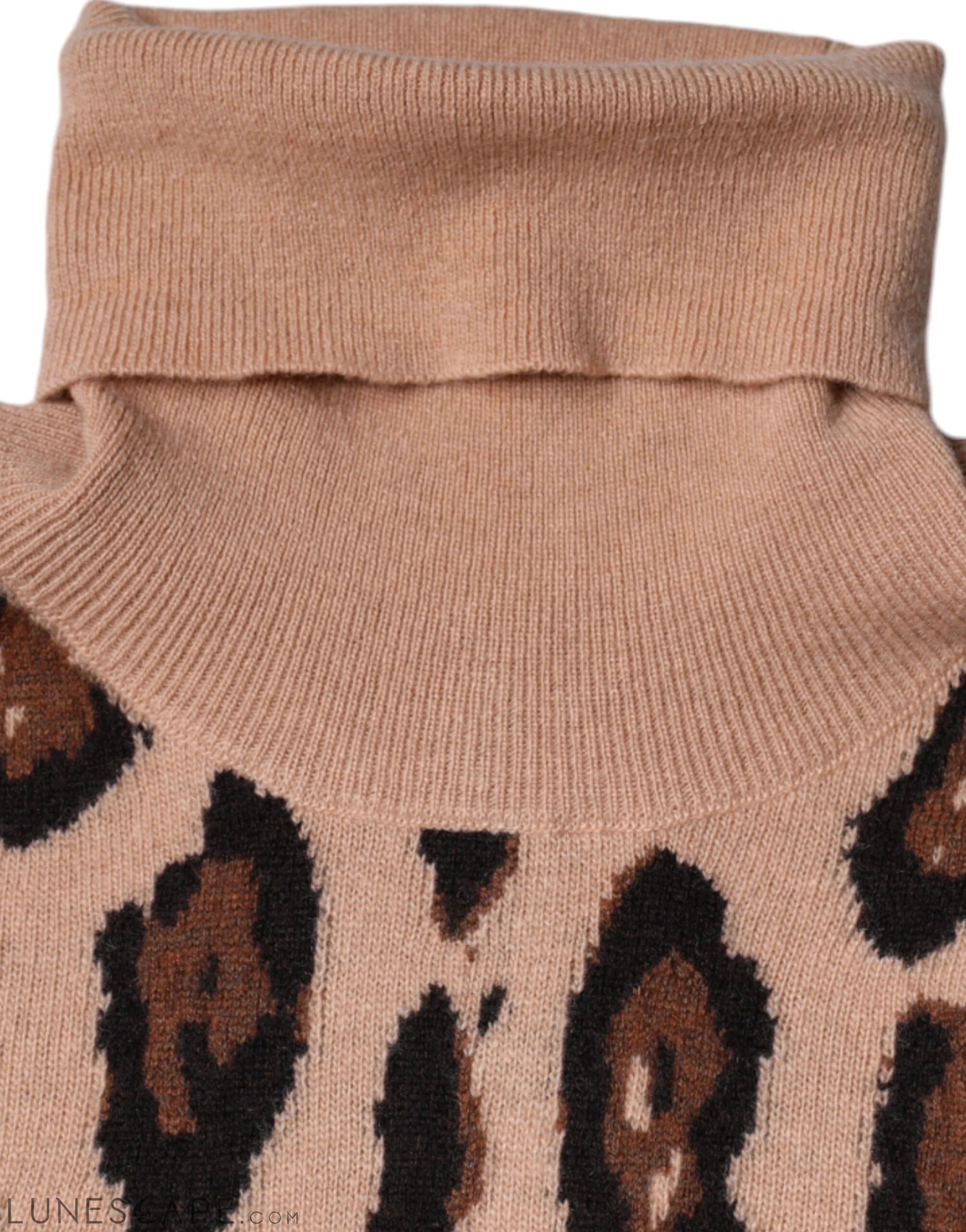 Dolce & Gabbana Beige Leopard Print Wool Turtleneck Top LUNESCAPE