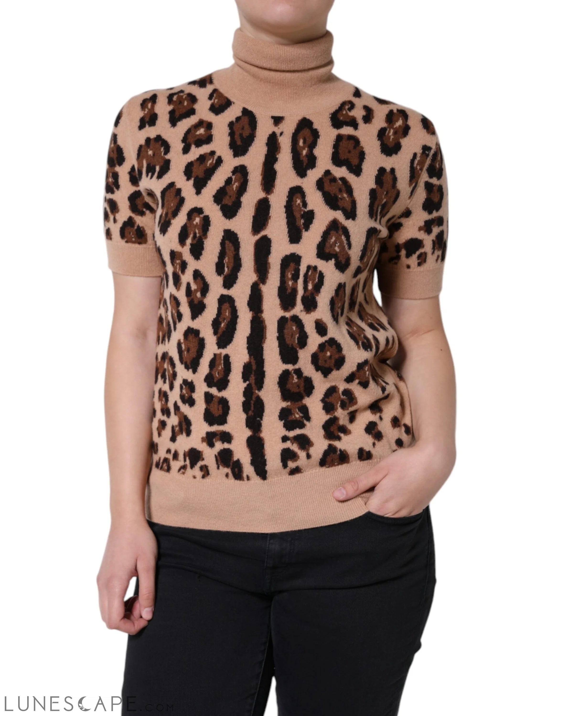 Dolce & Gabbana Beige Leopard Print Wool Turtleneck Top LUNESCAPE