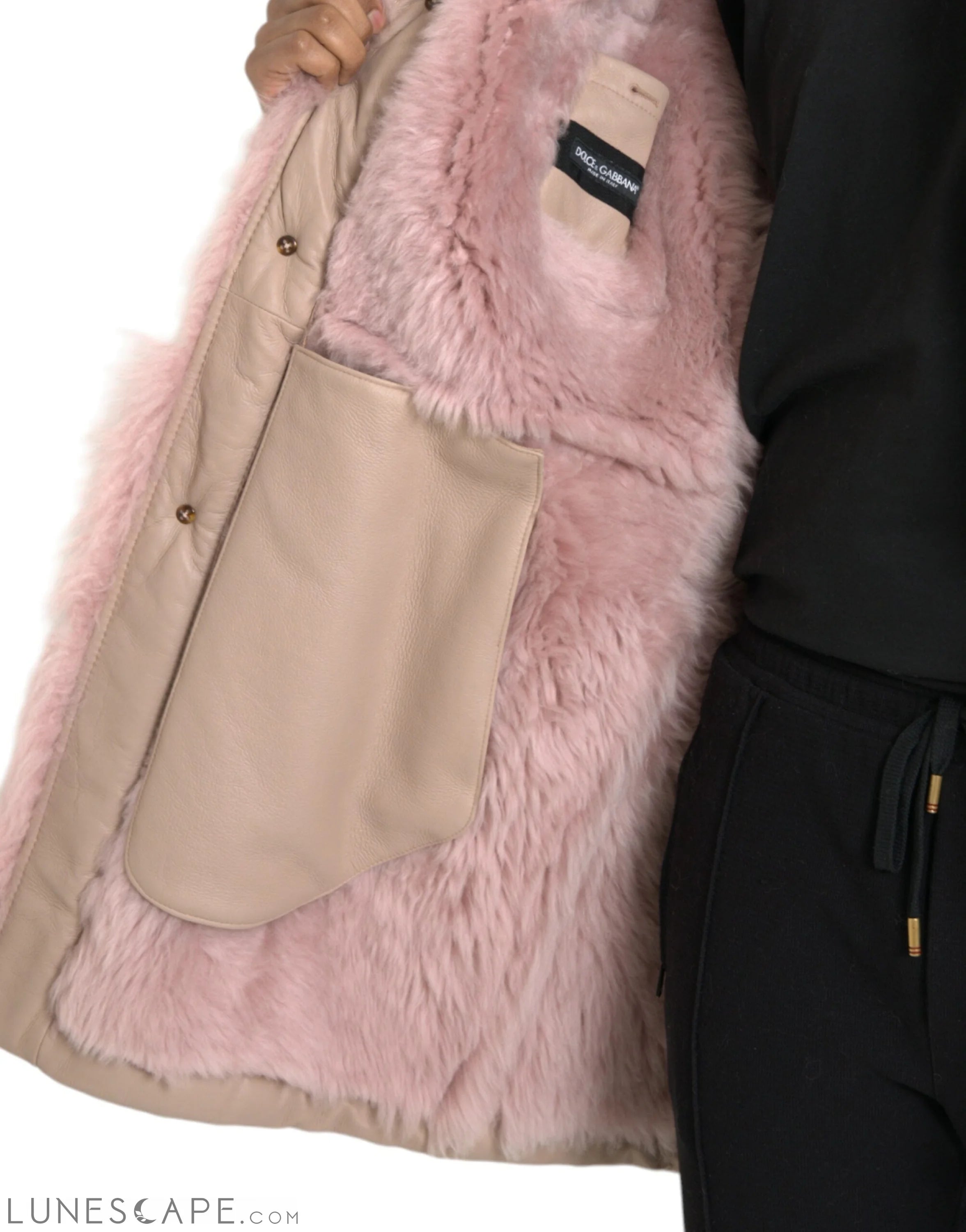 Dolce & Gabbana Beige Pink Lamb Leather Shearling Coat Jacket LUNESCAPE