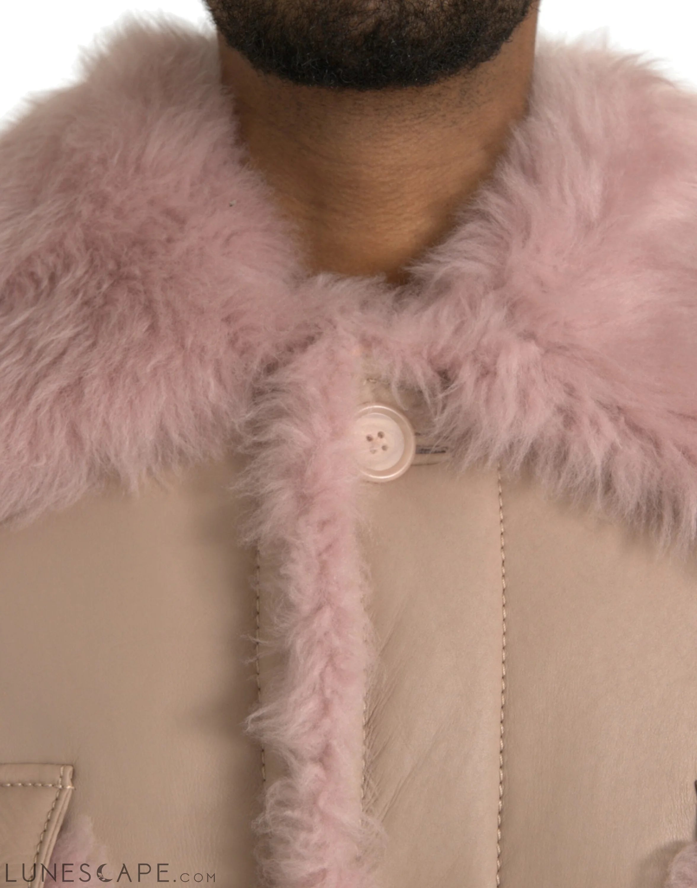 Dolce & Gabbana Beige Pink Lamb Leather Shearling Coat Jacket LUNESCAPE