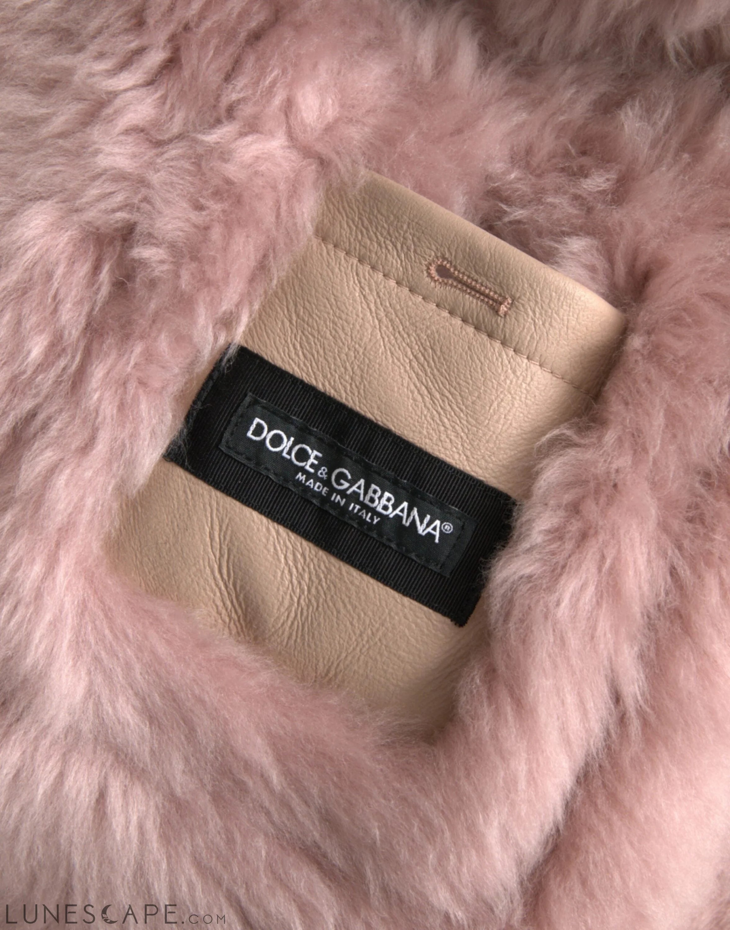 Dolce & Gabbana Beige Pink Lamb Leather Shearling Coat Jacket LUNESCAPE