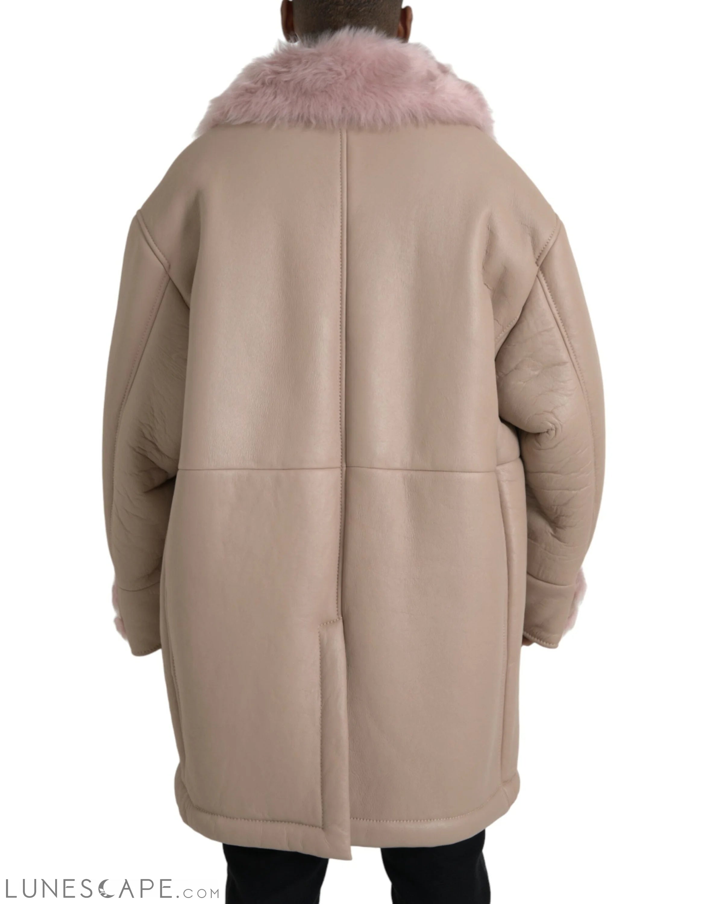 Dolce & Gabbana Beige Pink Lamb Leather Shearling Coat Jacket LUNESCAPE