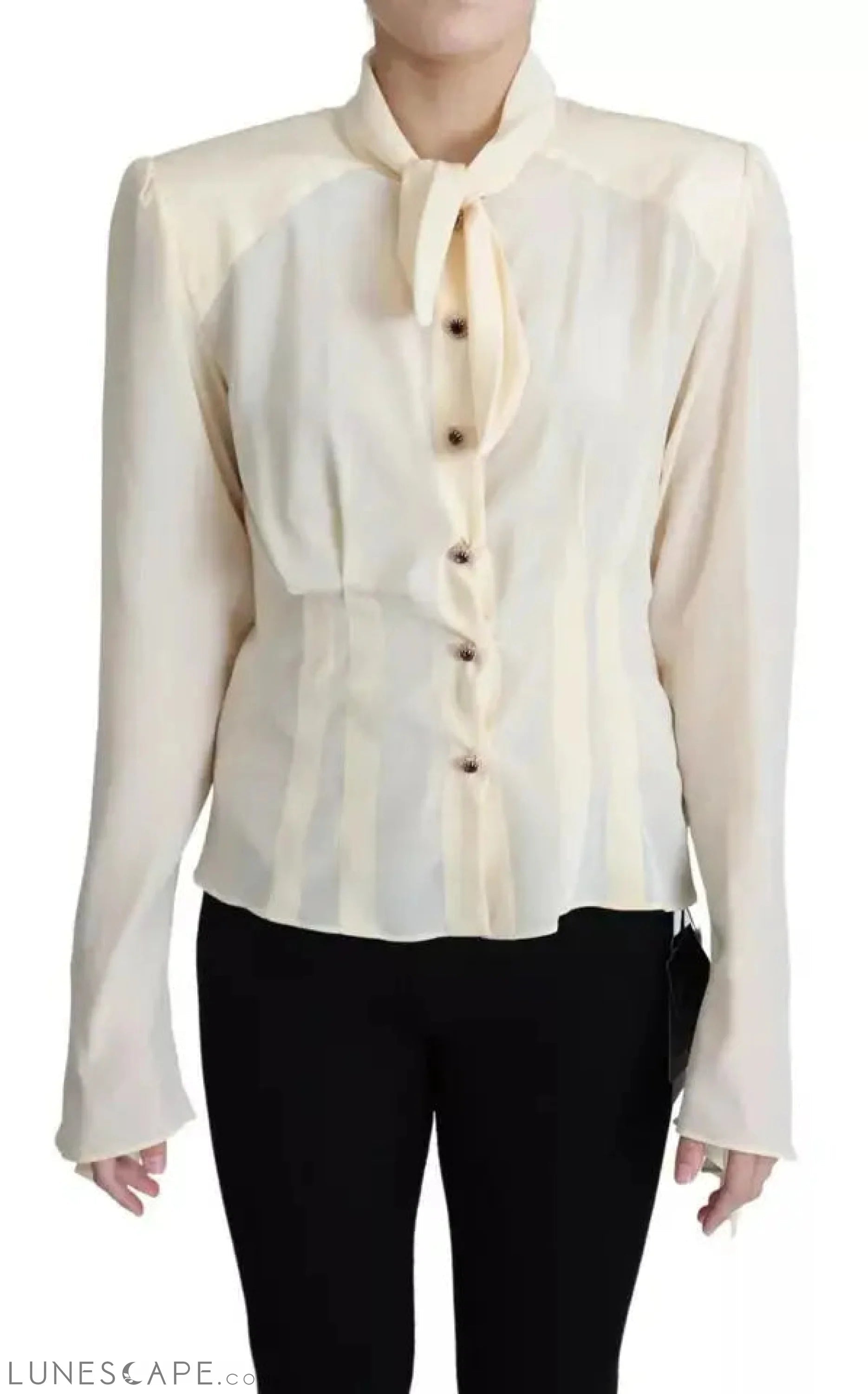 Dolce & Gabbana Beige Silk Crepe Shirt Padded Shoulder Top LUNESCAPE