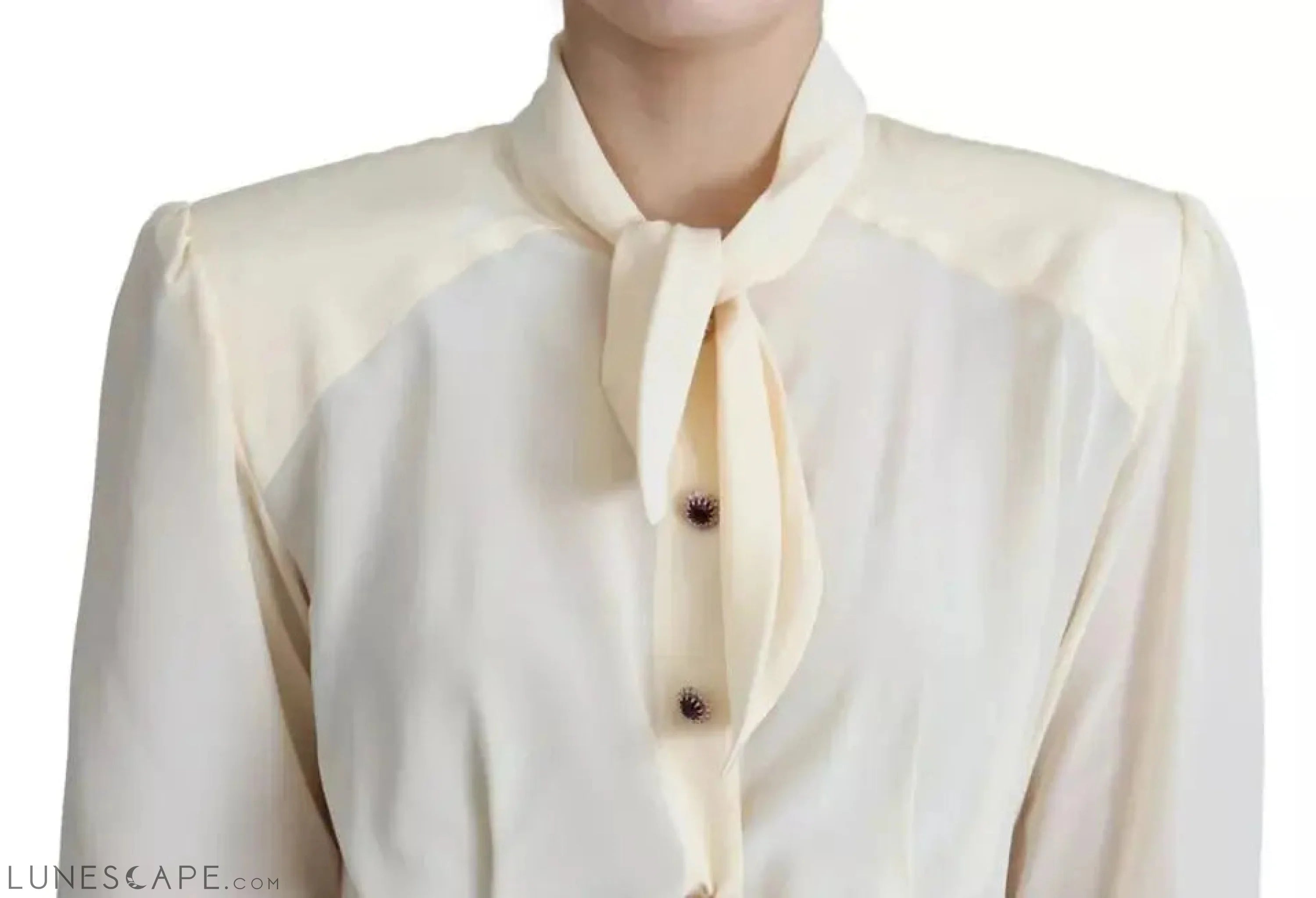 Dolce & Gabbana Beige Silk Crepe Shirt Padded Shoulder Top LUNESCAPE