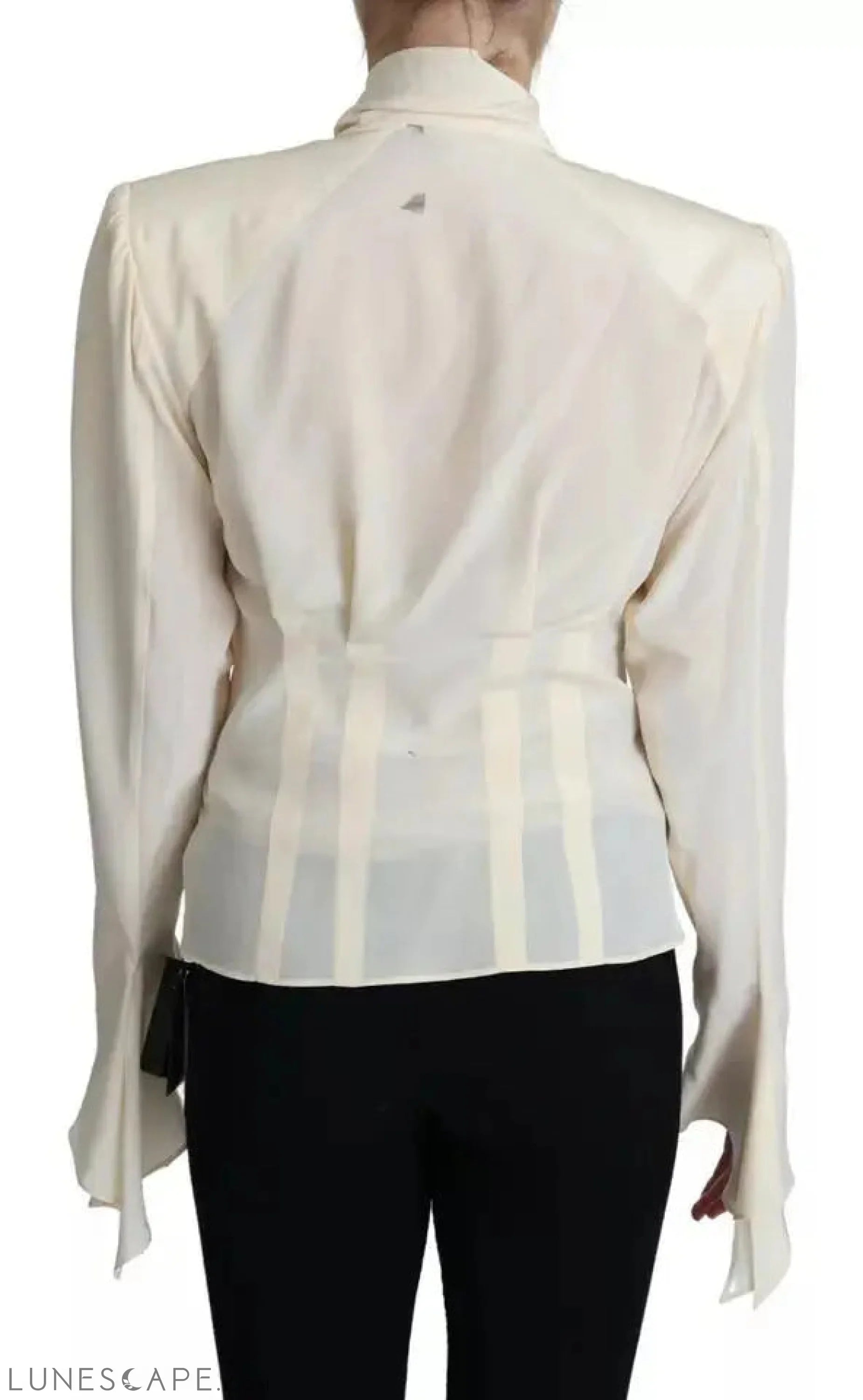 Dolce & Gabbana Beige Silk Crepe Shirt Padded Shoulder Top LUNESCAPE