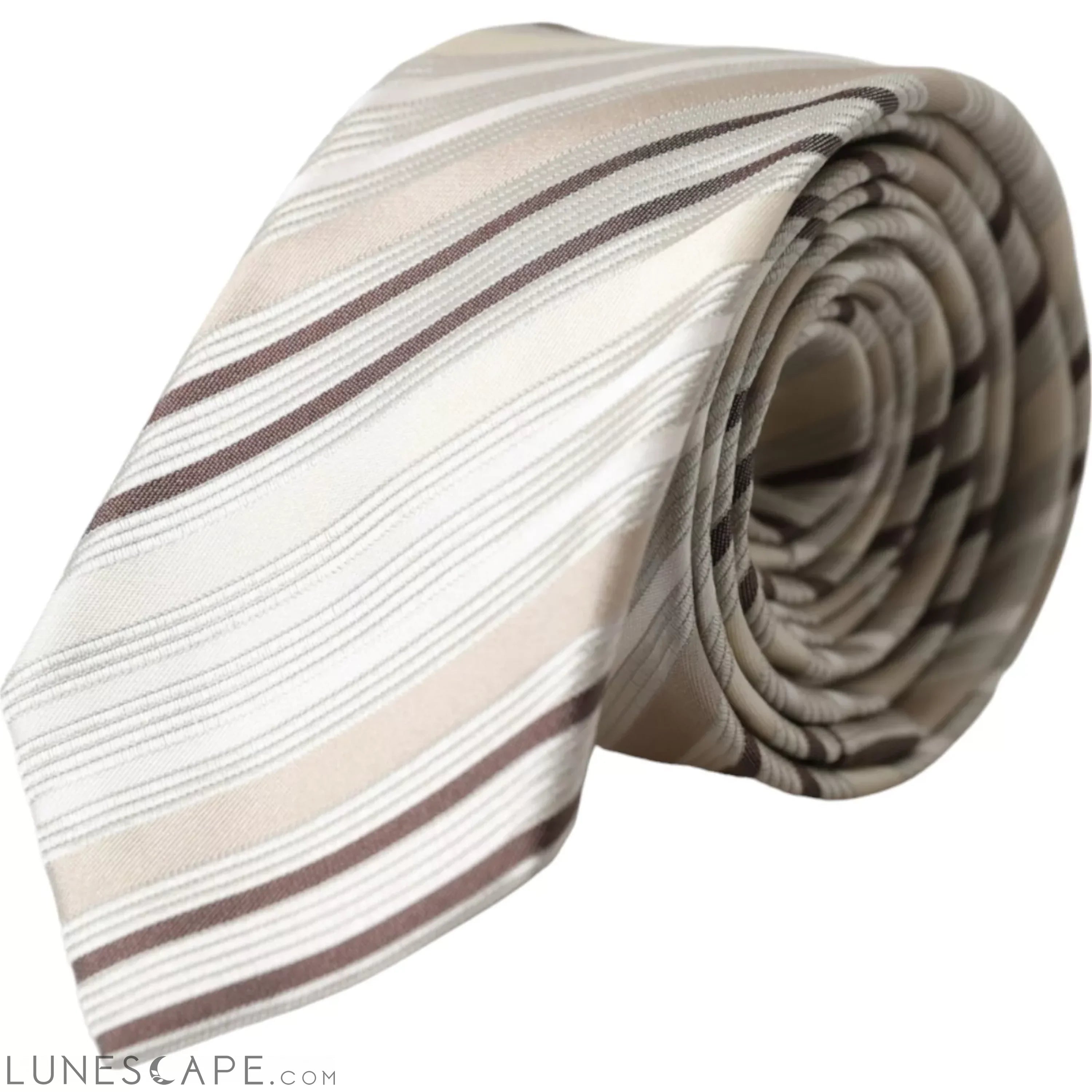 Dolce & Gabbana Beige Stripes Fantasy Silk Adjustable Men Tie LUNESCAPE