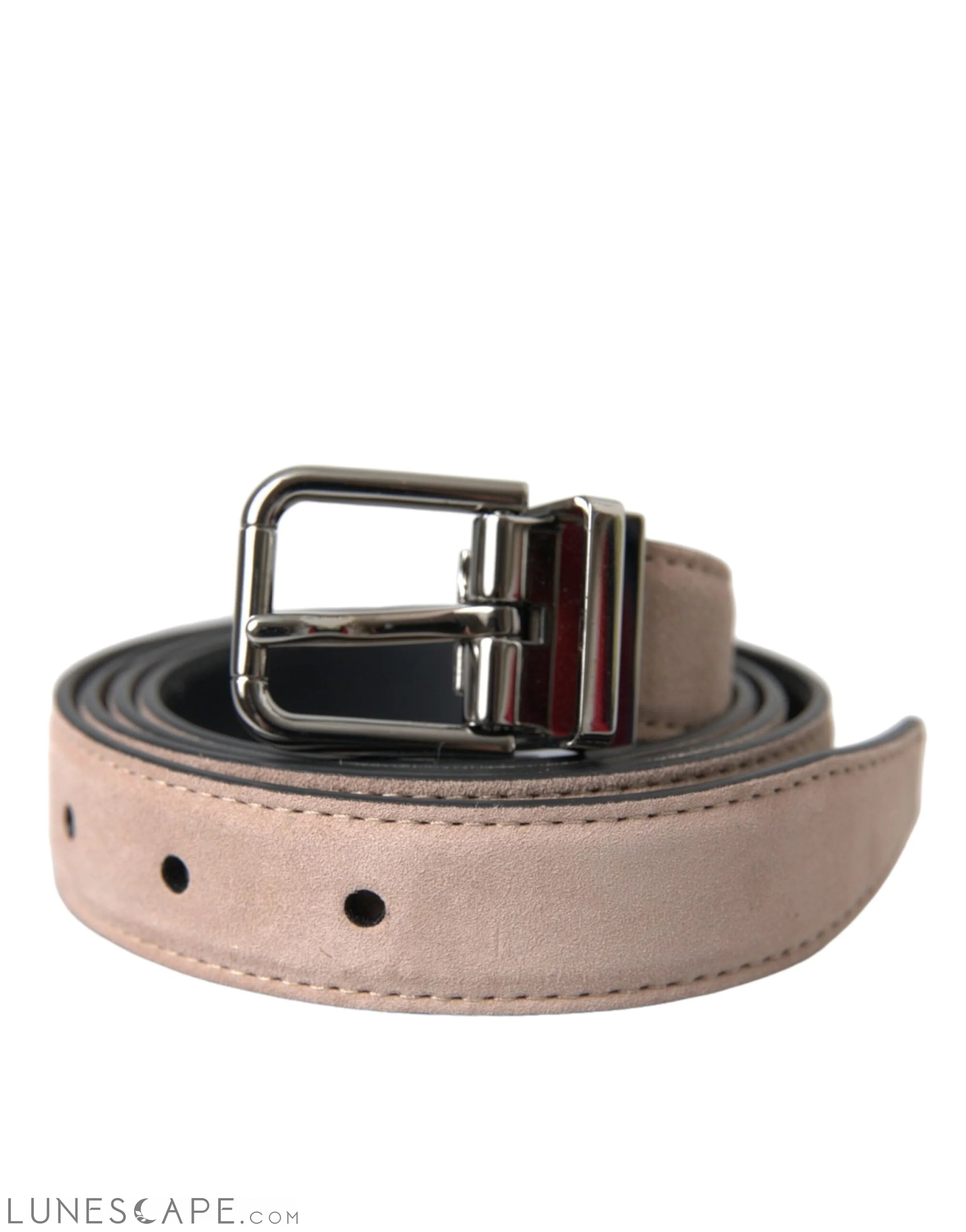 Dolce & Gabbana Beige Suede Leather Silver Buckle Belt Men LUNESCAPE