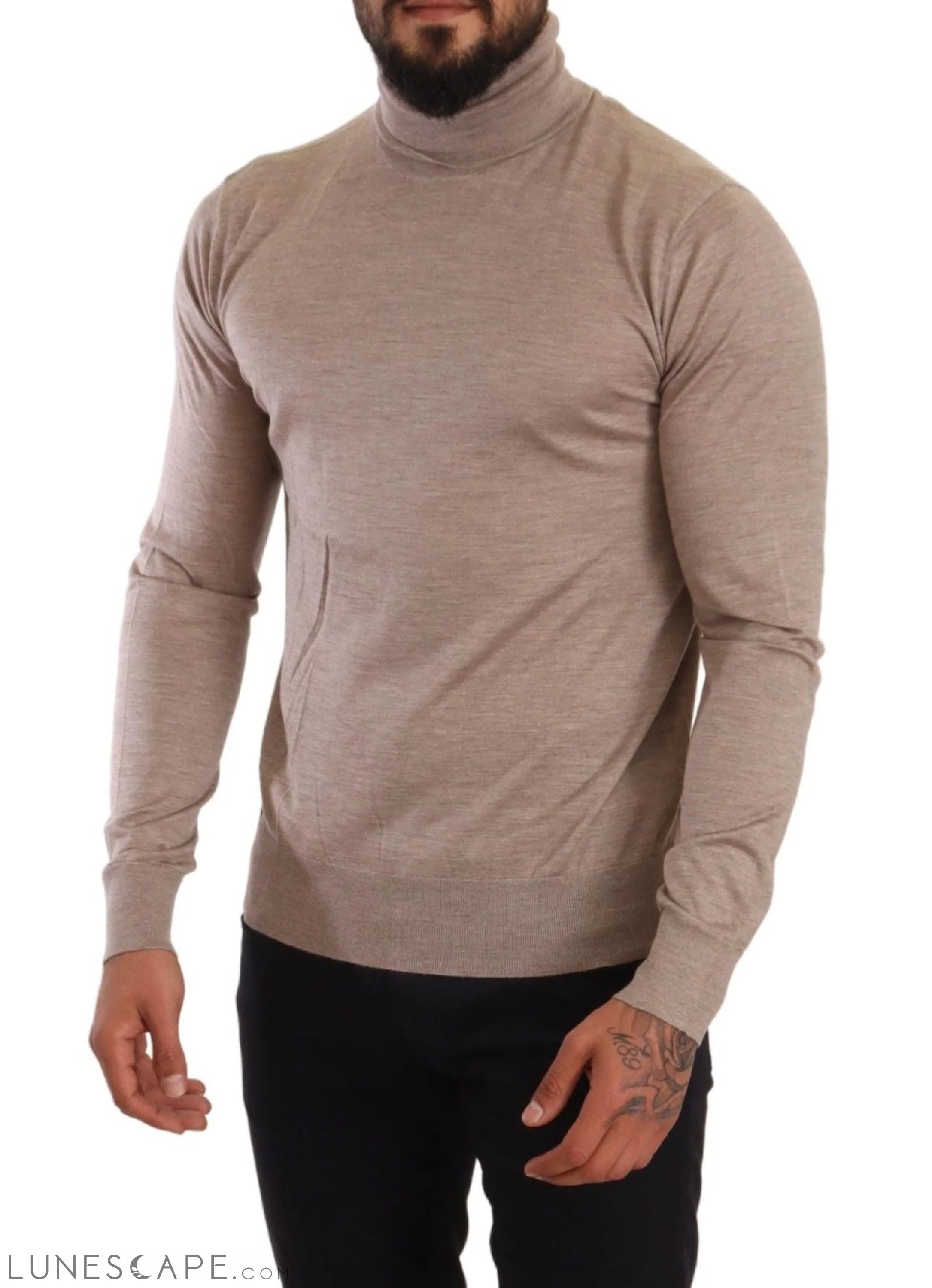 Dolce & Gabbana Beige Turtleneck Cashmere-Silk Blend Sweater LUNESCAPE