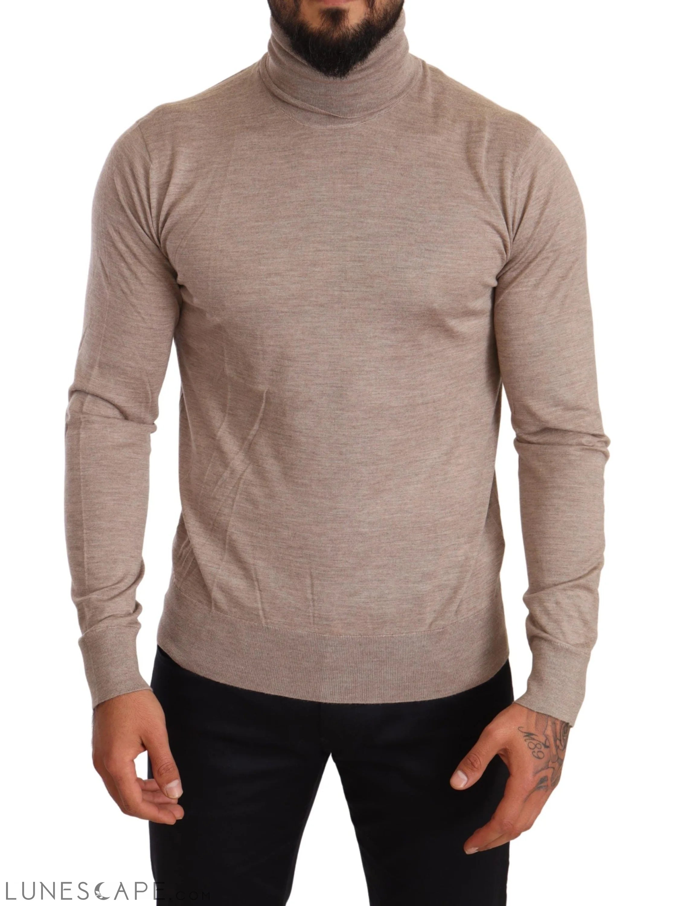 Dolce & Gabbana Beige Turtleneck Cashmere-Silk Blend Sweater LUNESCAPE