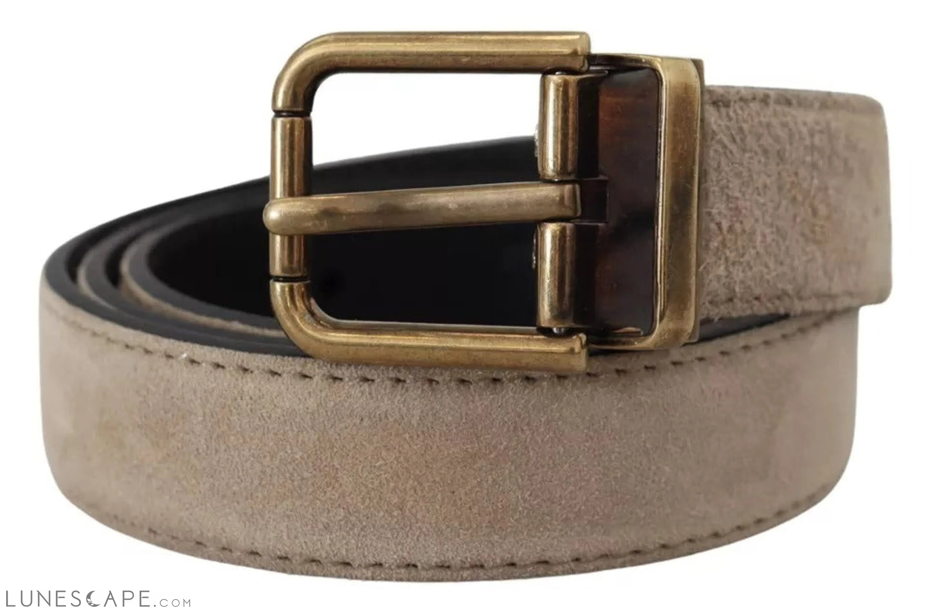 Dolce & Gabbana Beige Velvet Leather Gold Tone Metal Buckle Belt LUNESCAPE