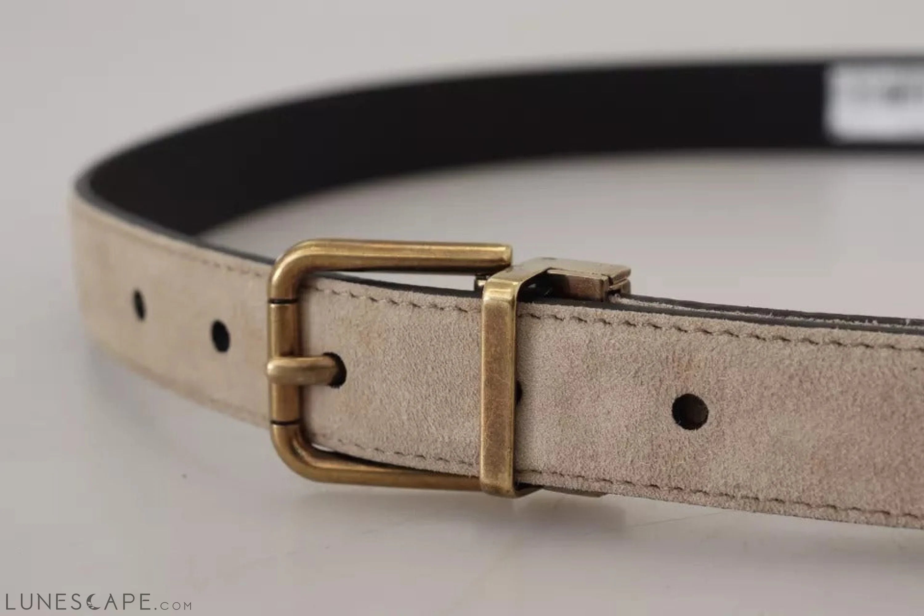 Dolce & Gabbana Beige Velvet Leather Gold Tone Metal Buckle Belt LUNESCAPE