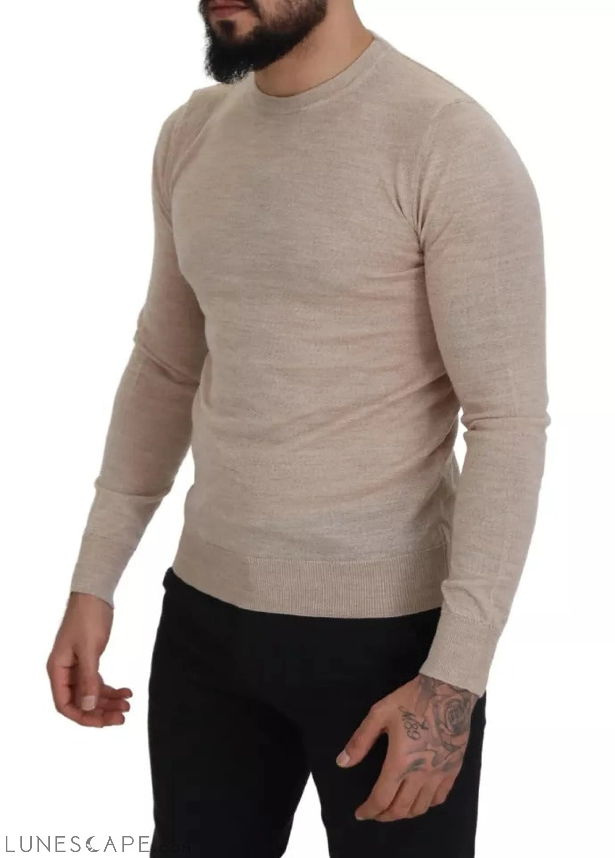 Dolce & Gabbana Beige Virgin Wool Crew Neck Pullover Sweater LUNESCAPE