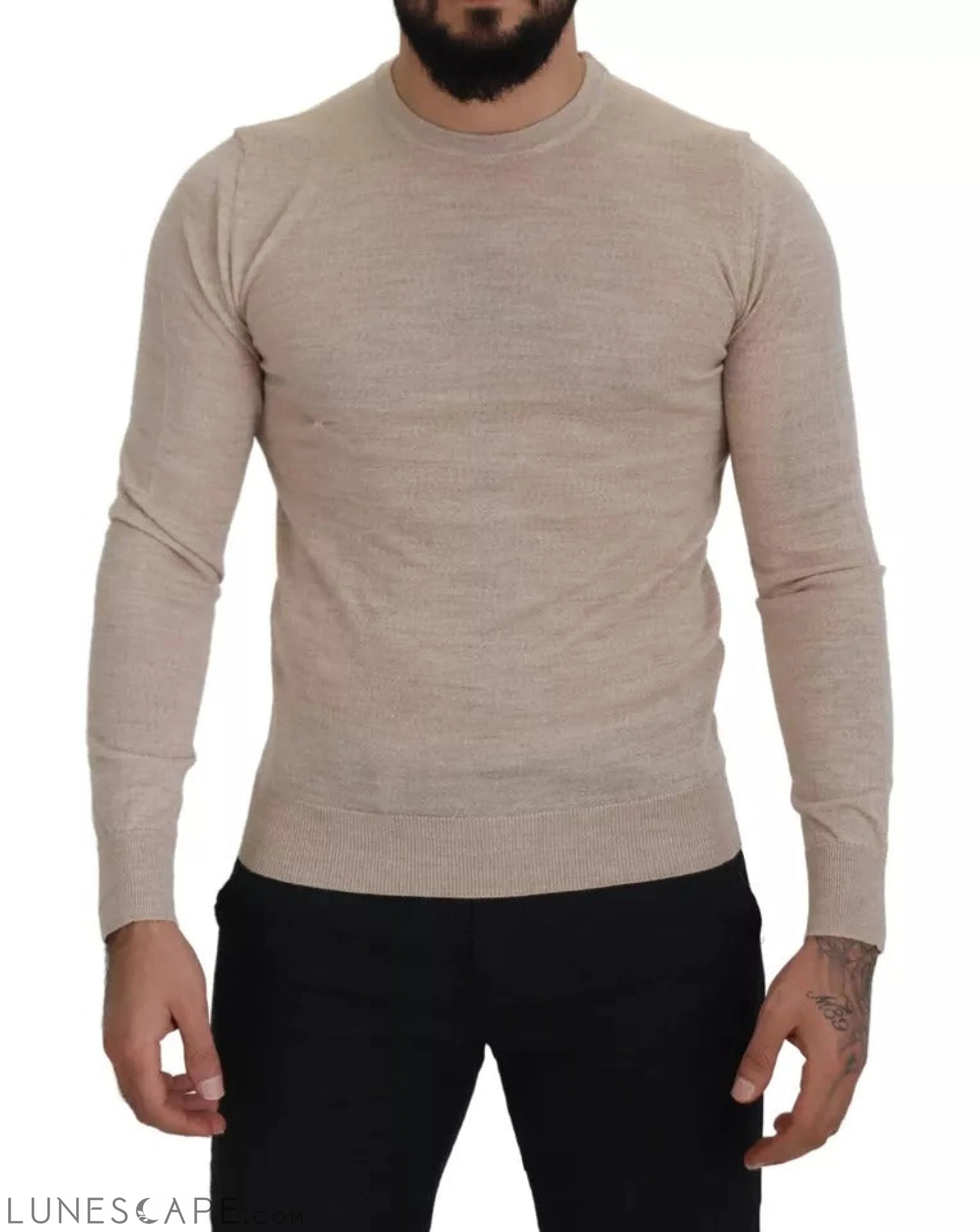 Dolce & Gabbana Beige Virgin Wool Crew Neck Pullover Sweater LUNESCAPE