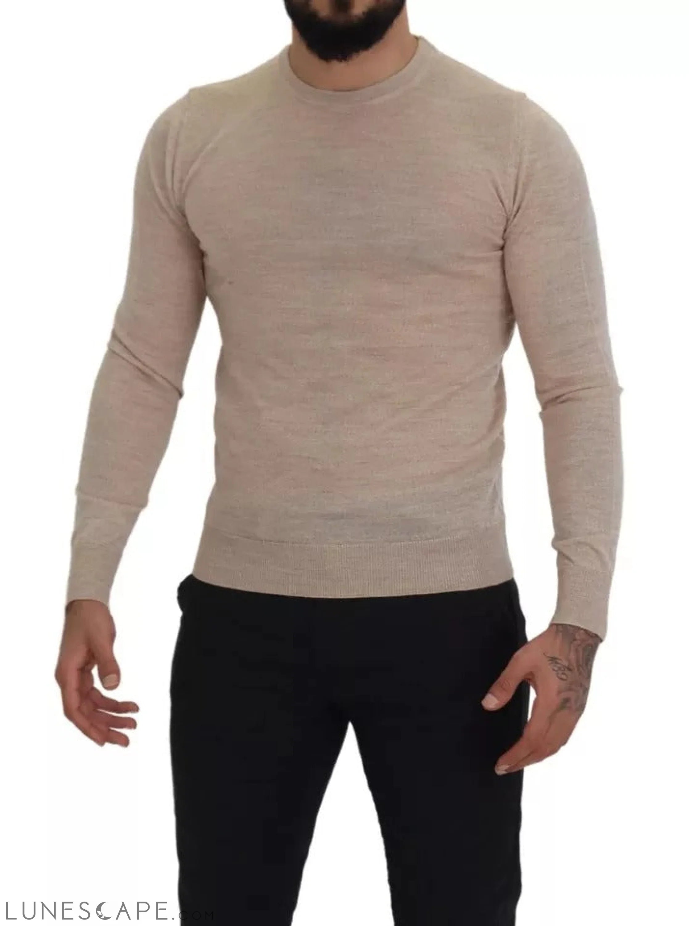 Dolce & Gabbana Beige Virgin Wool Crew Neck Pullover Sweater LUNESCAPE