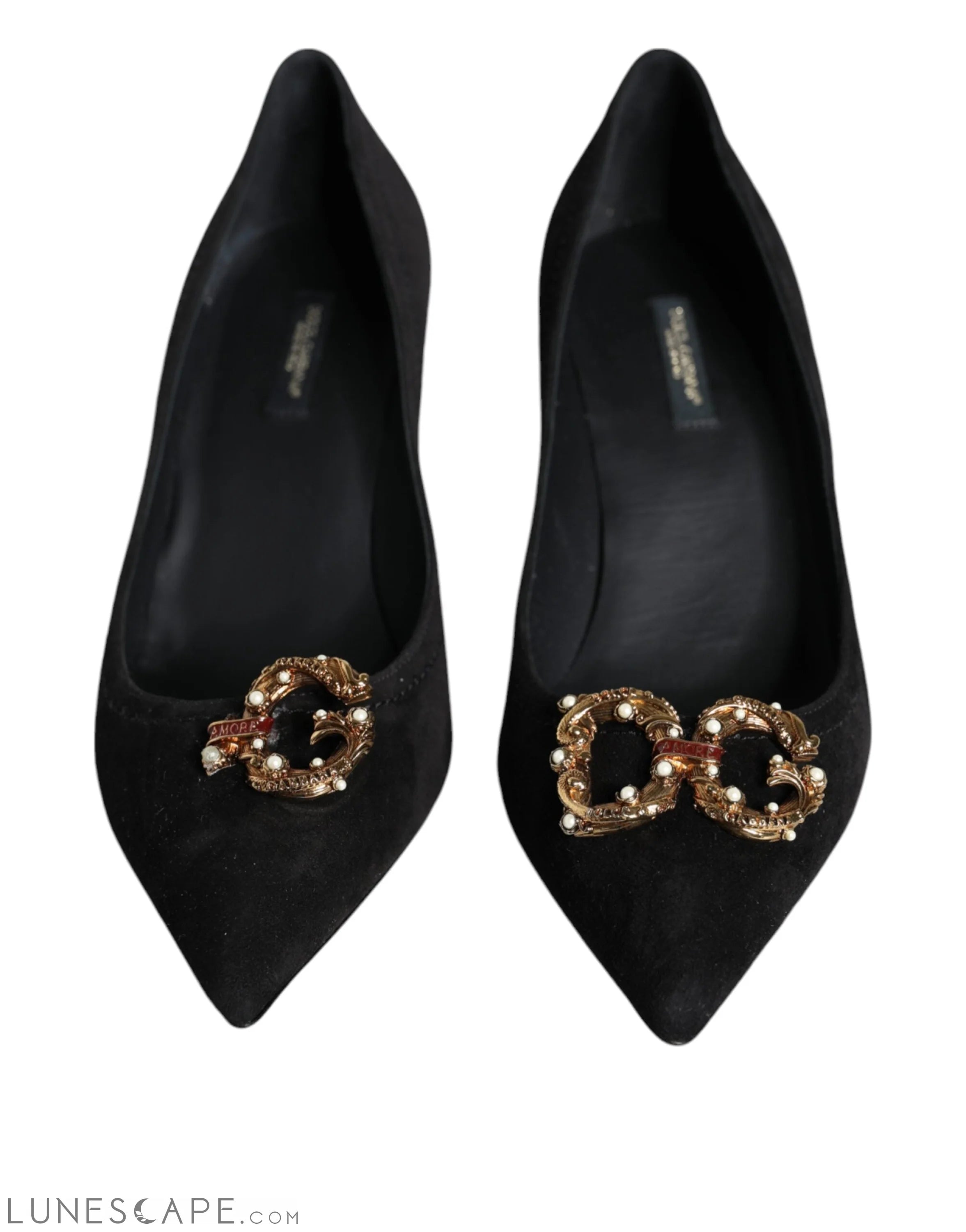 Dolce & Gabbana Black Amore Suede Bellucci Heels Pumps Shoes LUNESCAPE