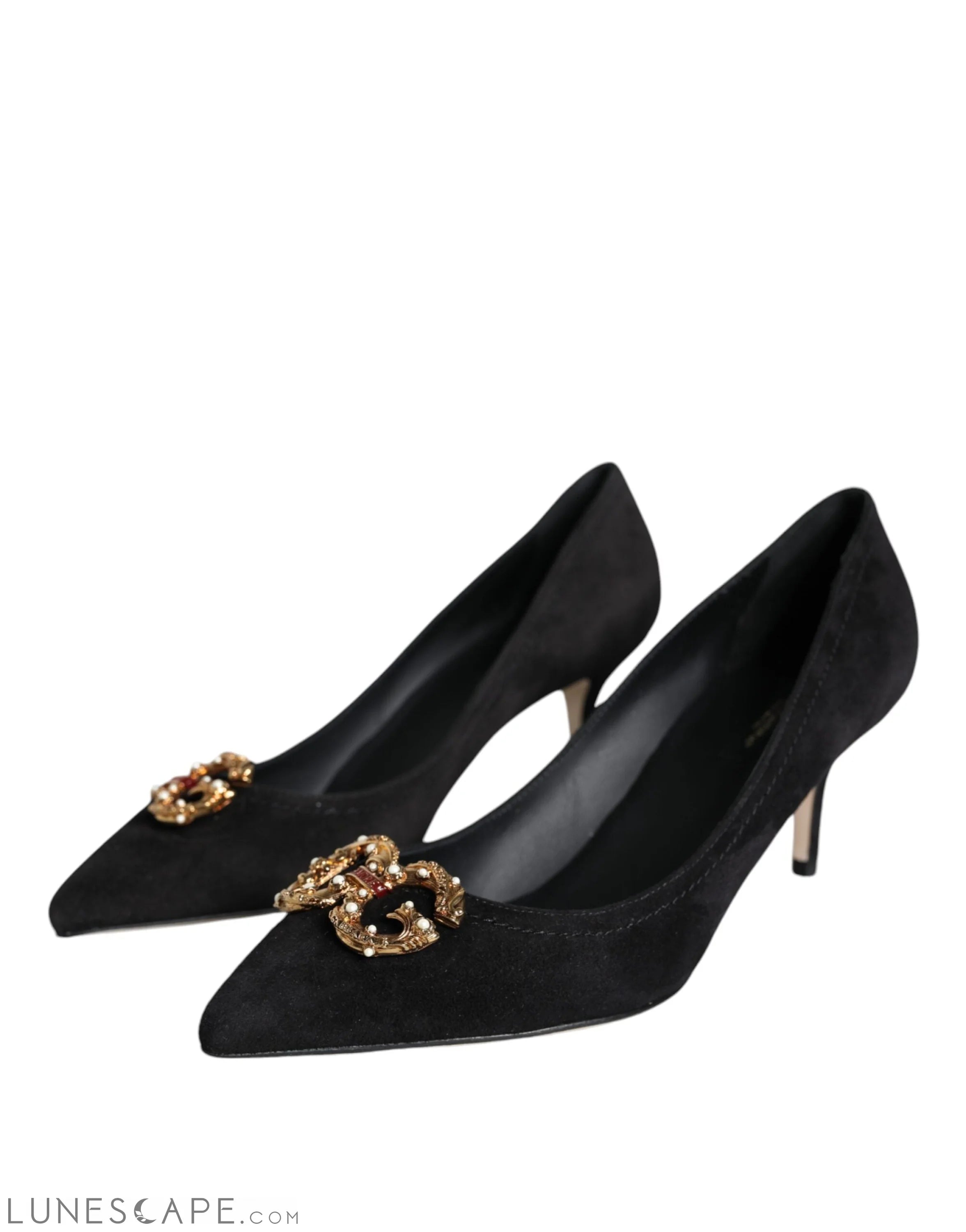 Dolce & Gabbana Black Amore Suede Bellucci Heels Pumps Shoes LUNESCAPE