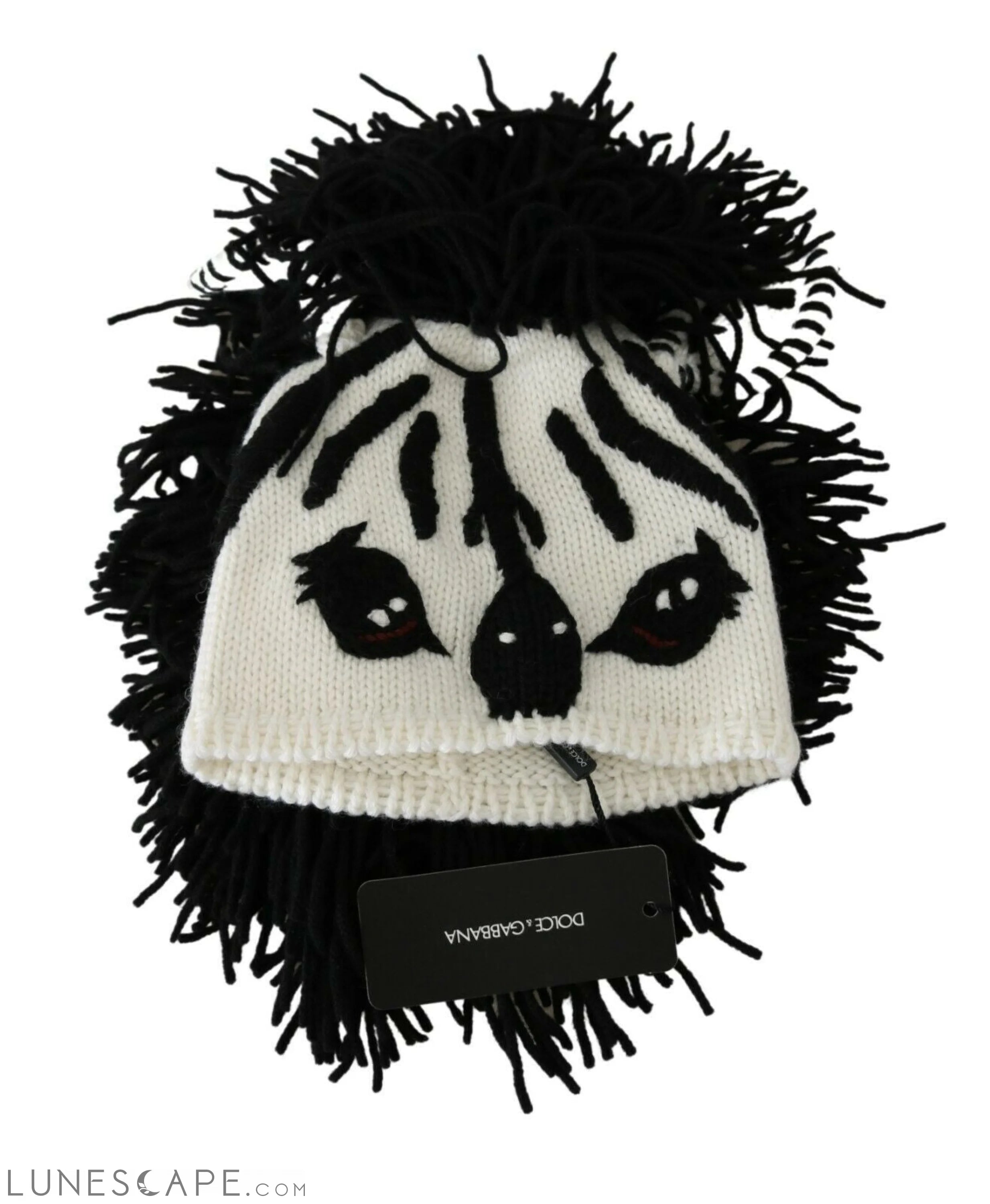 Dolce & Gabbana Black and White Knitted Cashmere Beanie LUNESCAPE