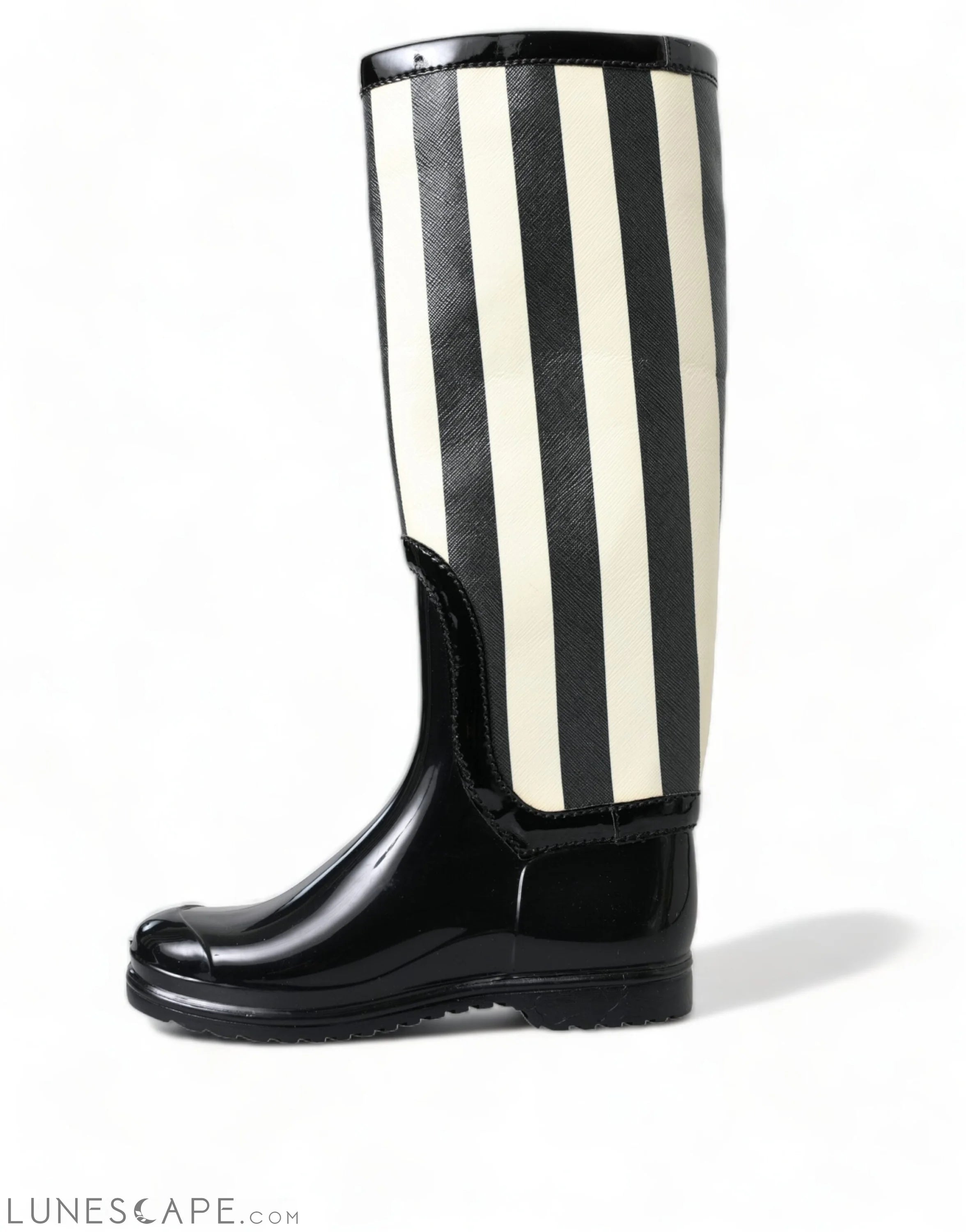 Dolce & Gabbana Black and White Striped Knee High Boots LUNESCAPE