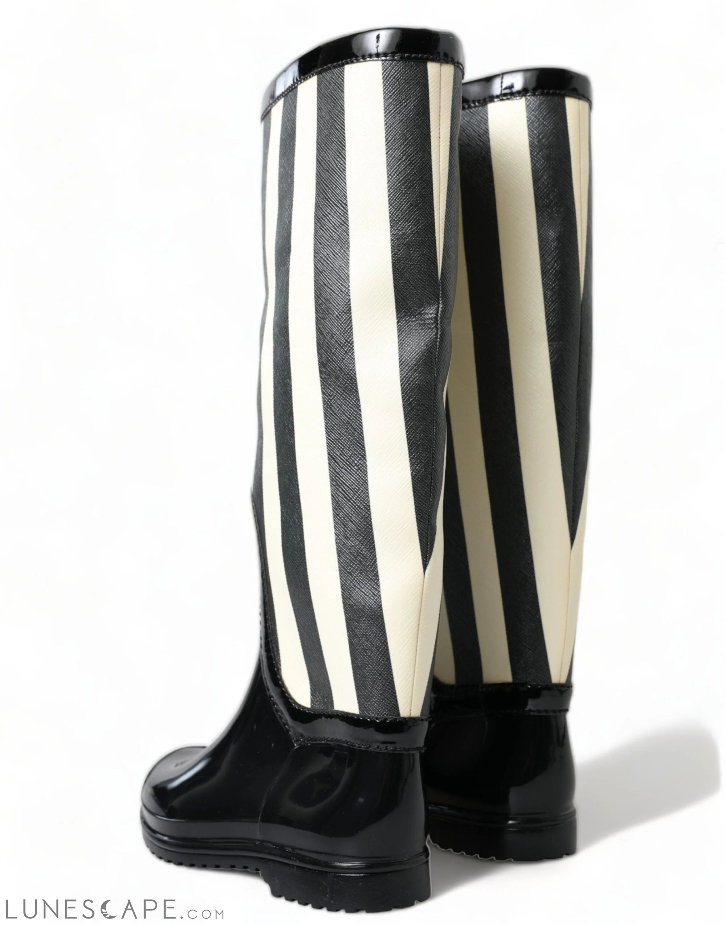 Dolce & Gabbana Black and White Striped Knee High Boots LUNESCAPE