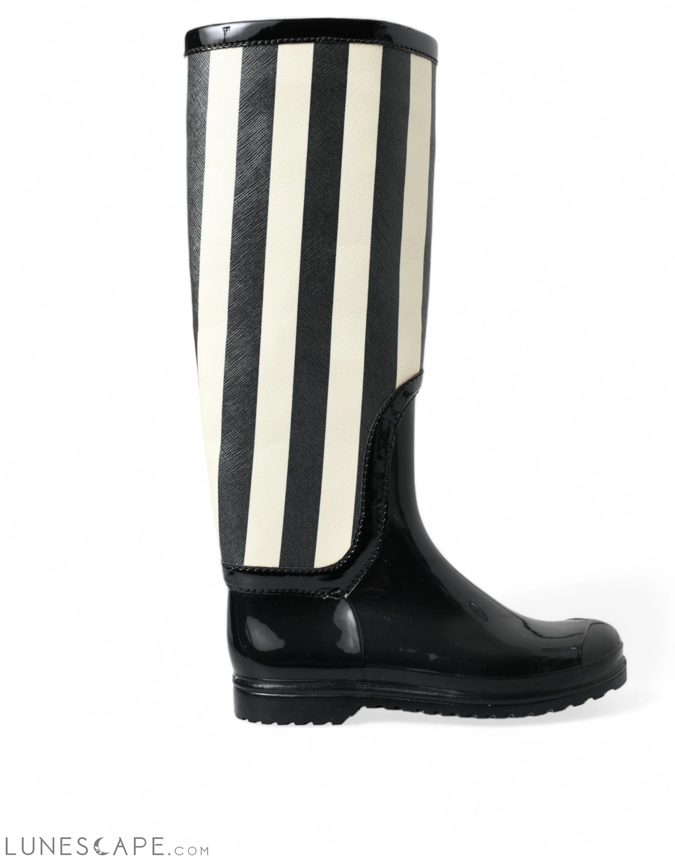 Dolce & Gabbana Black and White Striped Knee High Boots LUNESCAPE