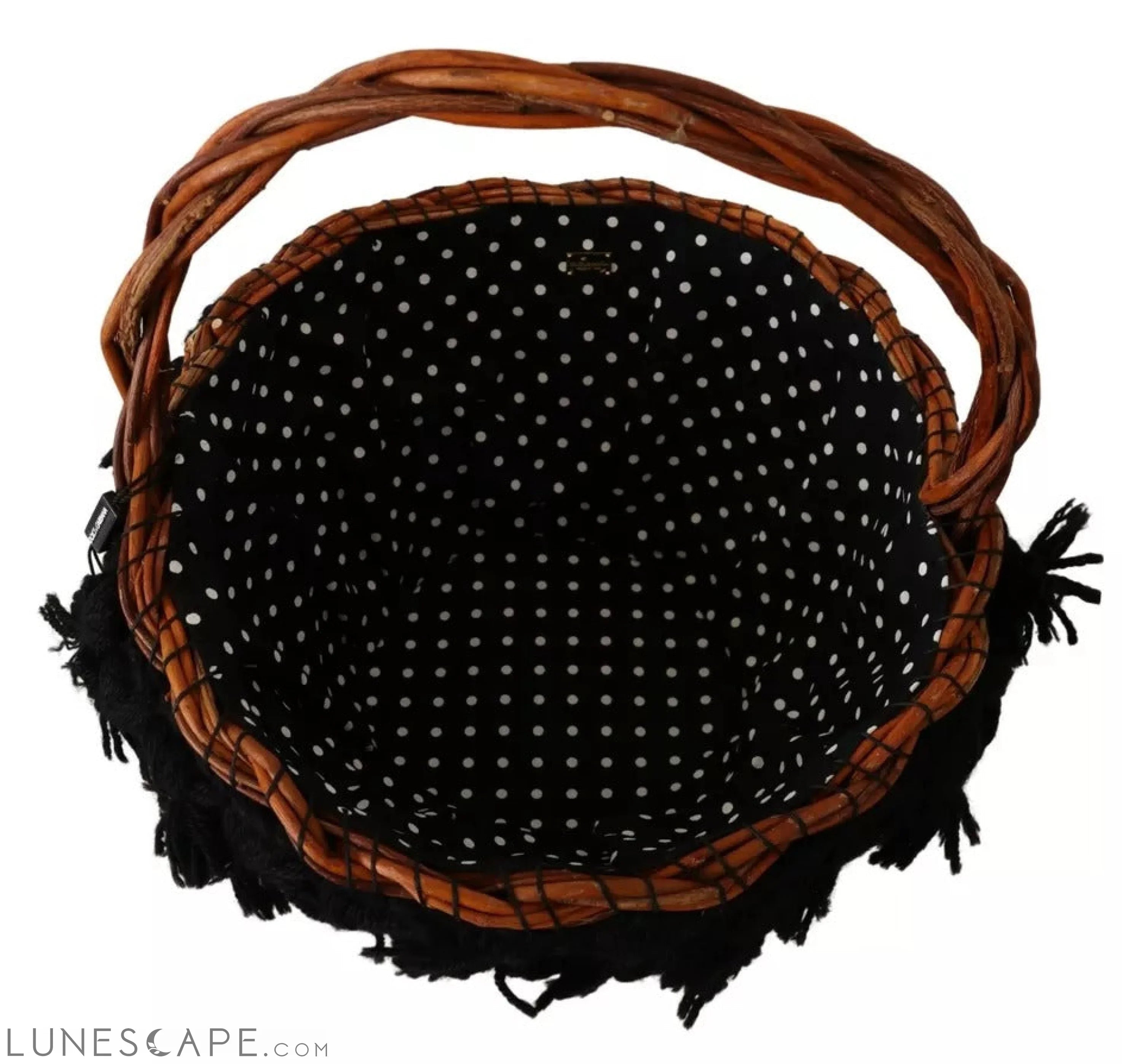 Dolce & Gabbana Black Beige Straw Basket Tote Pom Pom Crystals Bag LUNESCAPE