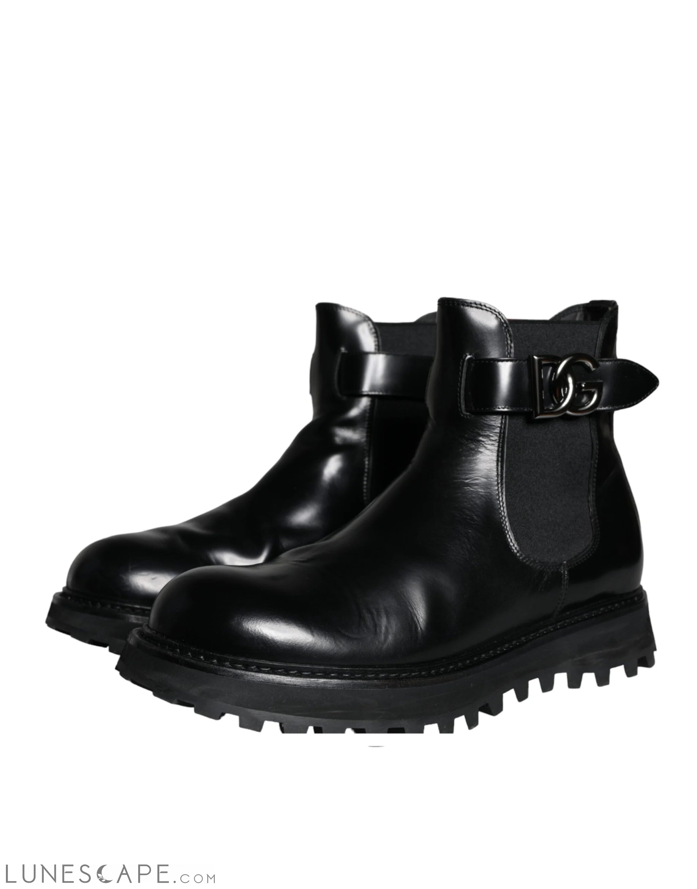 Dolce & Gabbana Black Belted DG Logo Men Chelsea Boots LUNESCAPE