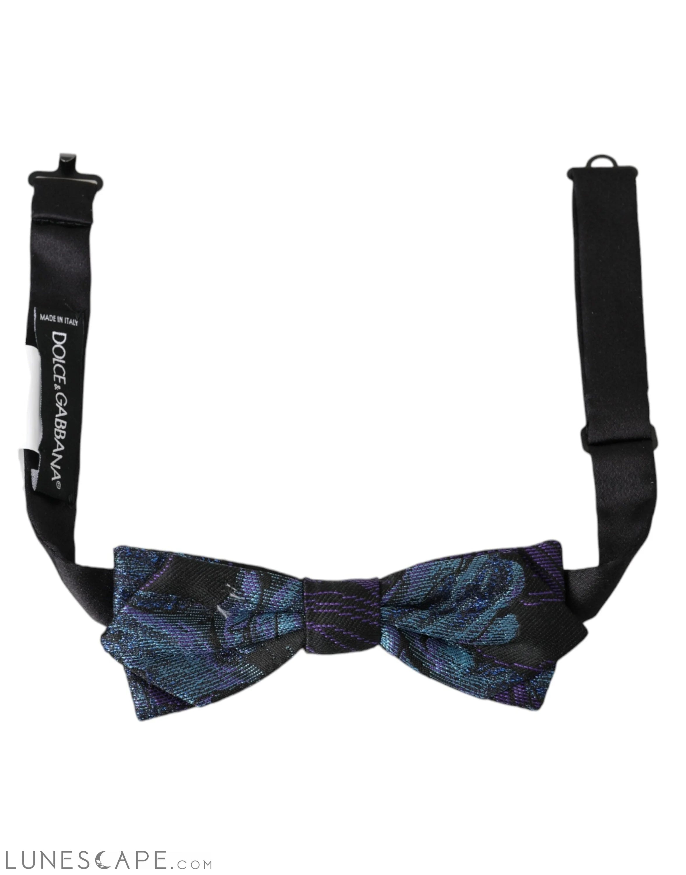 Dolce & Gabbana Black Blue Brocade Adjustable Neck Men Bow Tie LUNESCAPE