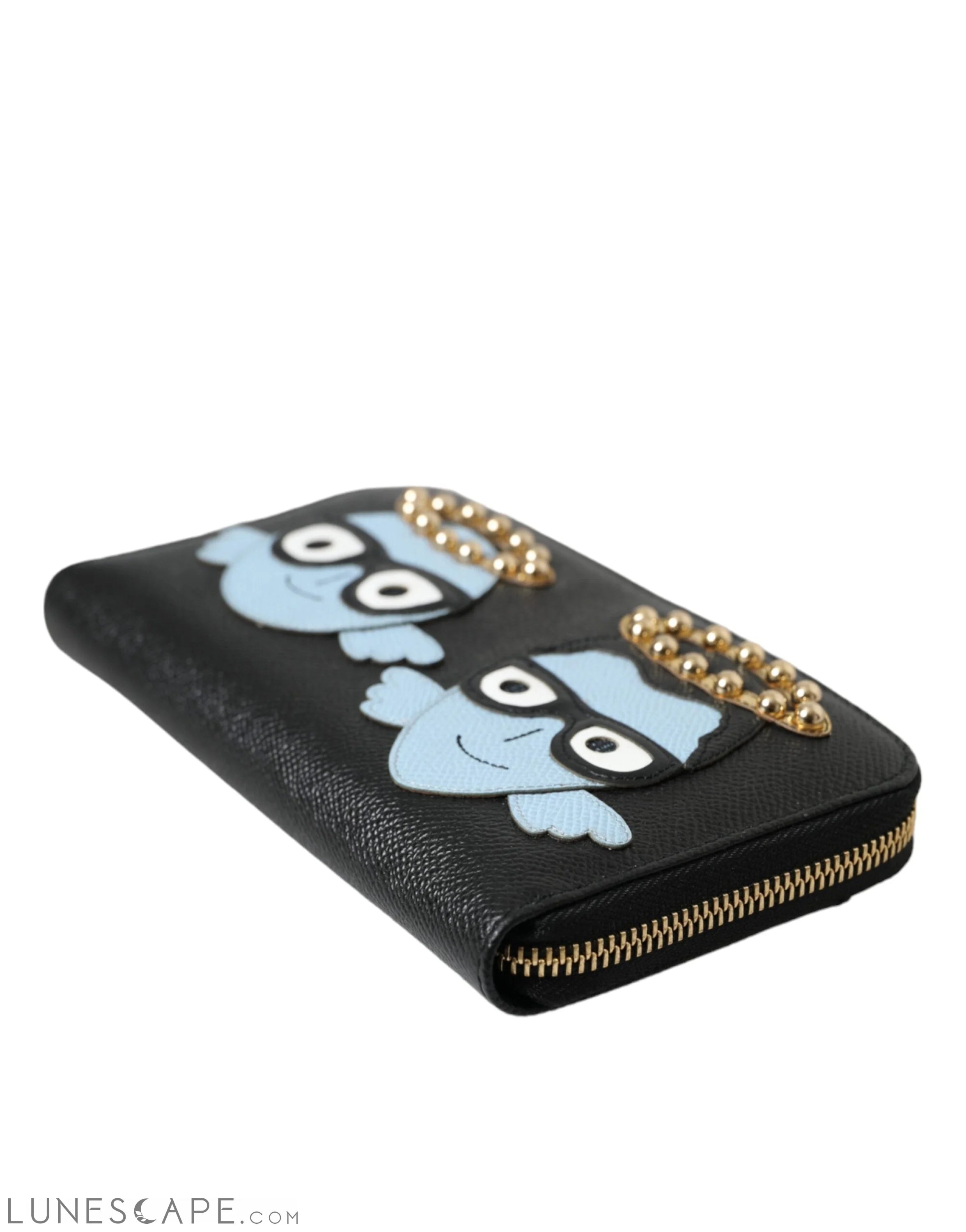 Dolce & Gabbana Black Blue Leather #DGFAMILY Zipper Continental Men Wallet LUNESCAPE