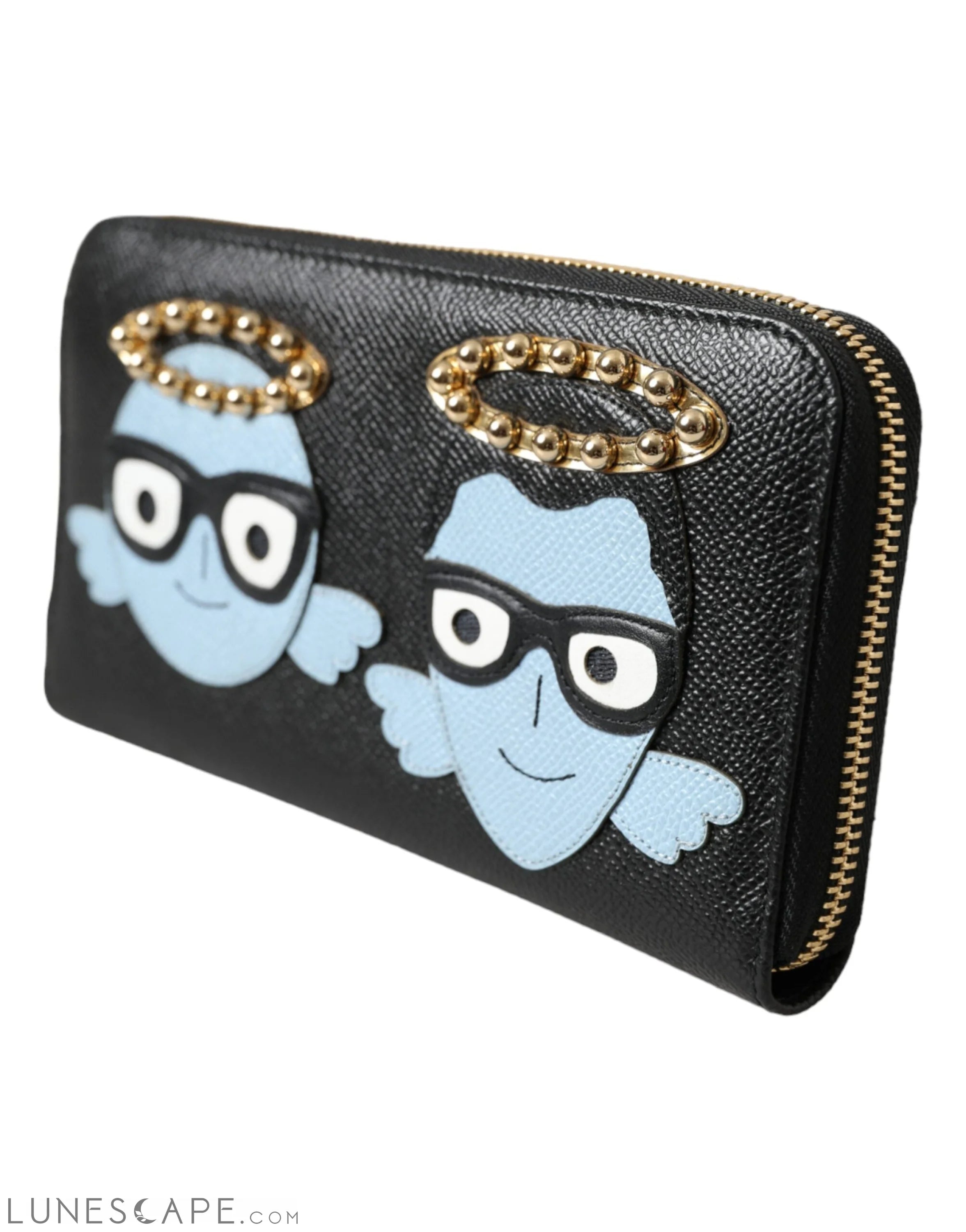 Dolce & Gabbana Black Blue Leather #DGFAMILY Zipper Continental Men Wallet LUNESCAPE